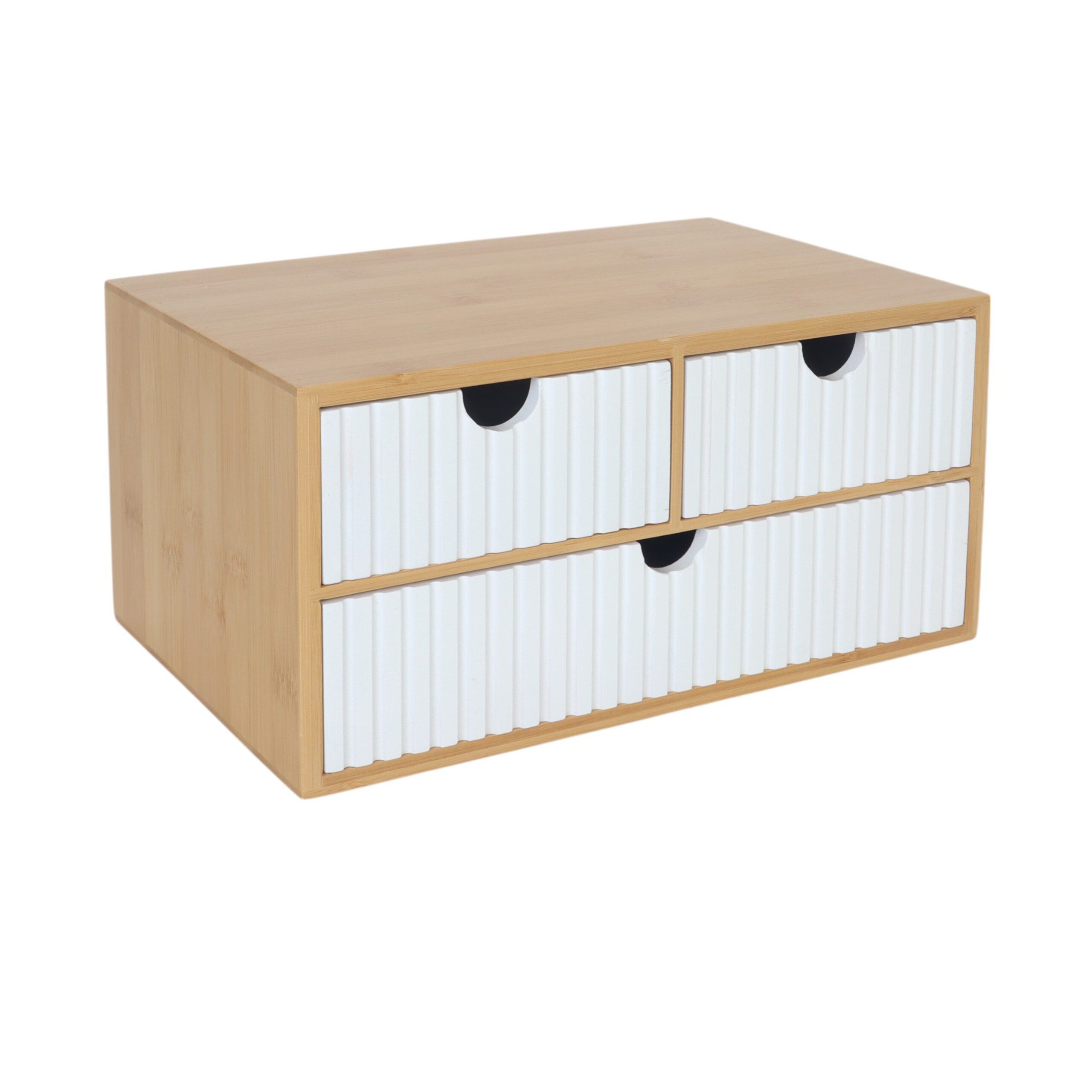 relaxdays Organizer Schubladenbox Bambus geriffelt (1 St), weiß