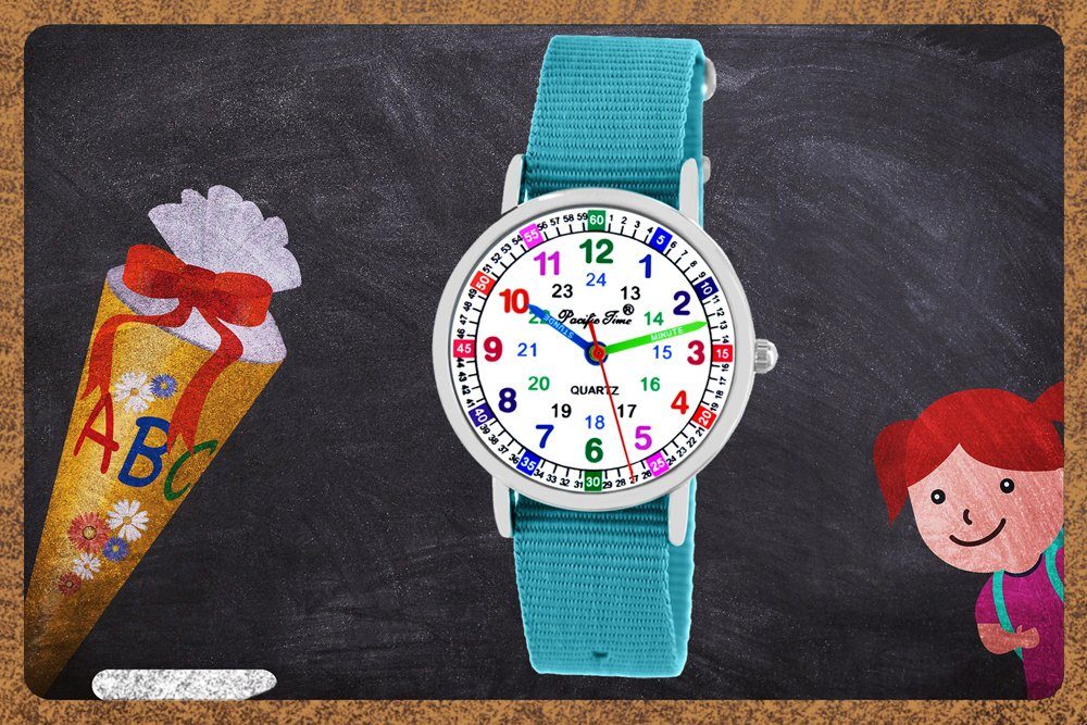 Gratis Pacific und Design Kinder hellblau Match Mix Time Wechselarmband, Lernuhr Armbanduhr Quarzuhr - Versand