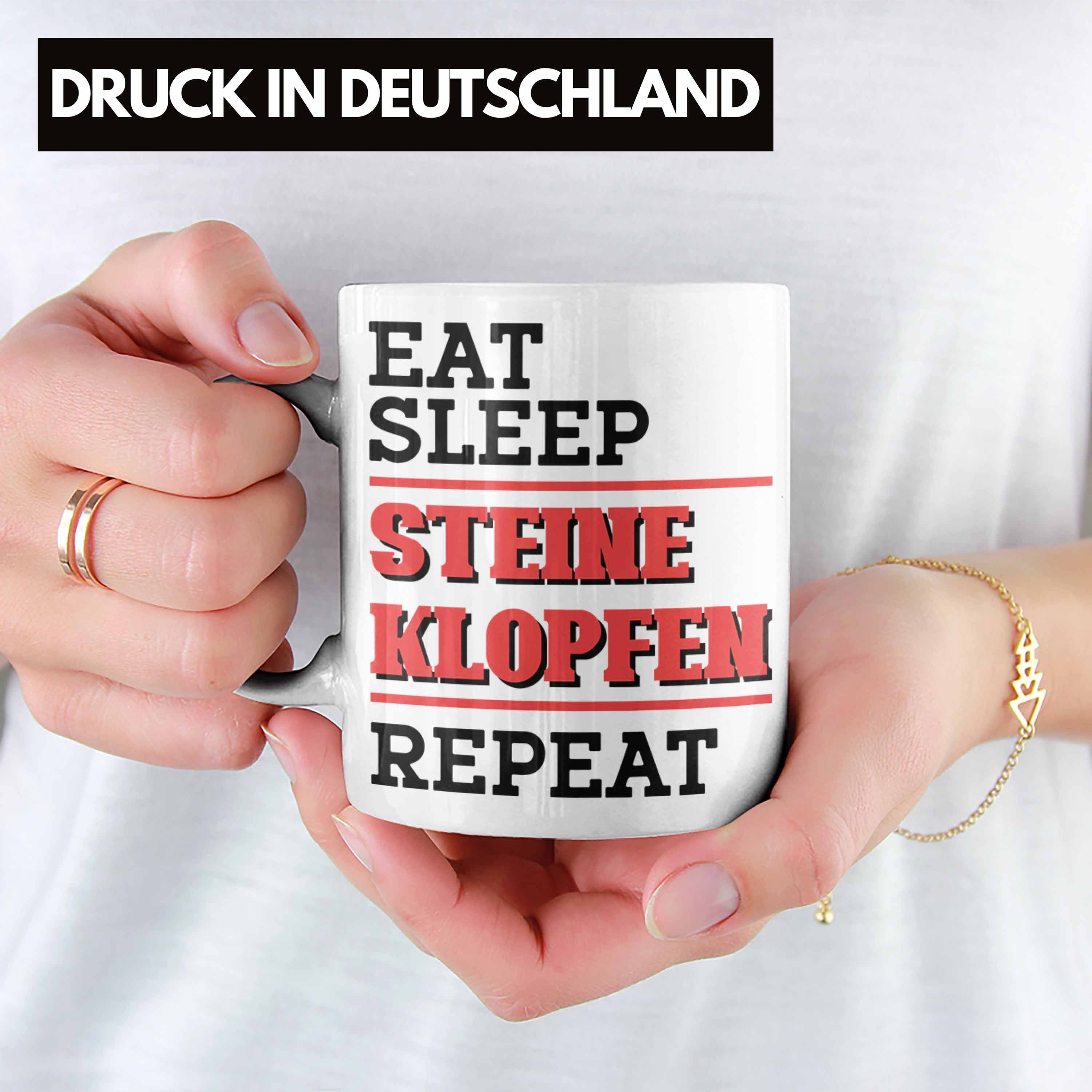 Eat Spruch Weiss Geschenk Steinmetz Steine Geschenkidee Tasse Tasse Trendation Klopfen Sleep