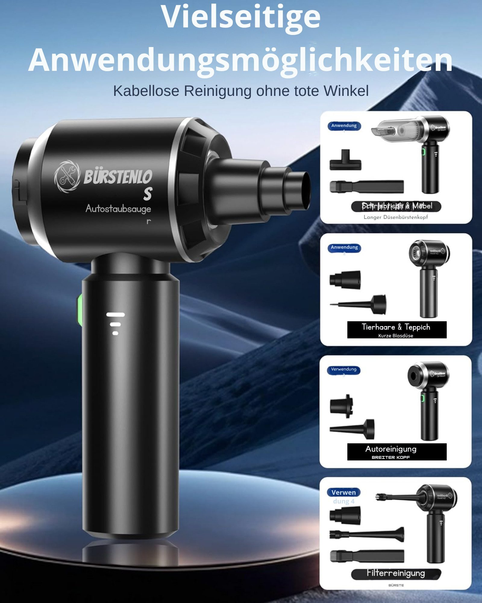 Vivitar Akku-Handstaubsauger kabellos 18.000 Pa, tragbarer 4-in-1 Akku-Staubsauger mit 4000 mAh, Mini Auto- und Haushaltsstaubsauger, waschbarer HEPA-Filter, leistungsstark, leicht und kompakt, für Autos, Büros, Wohnzimmer