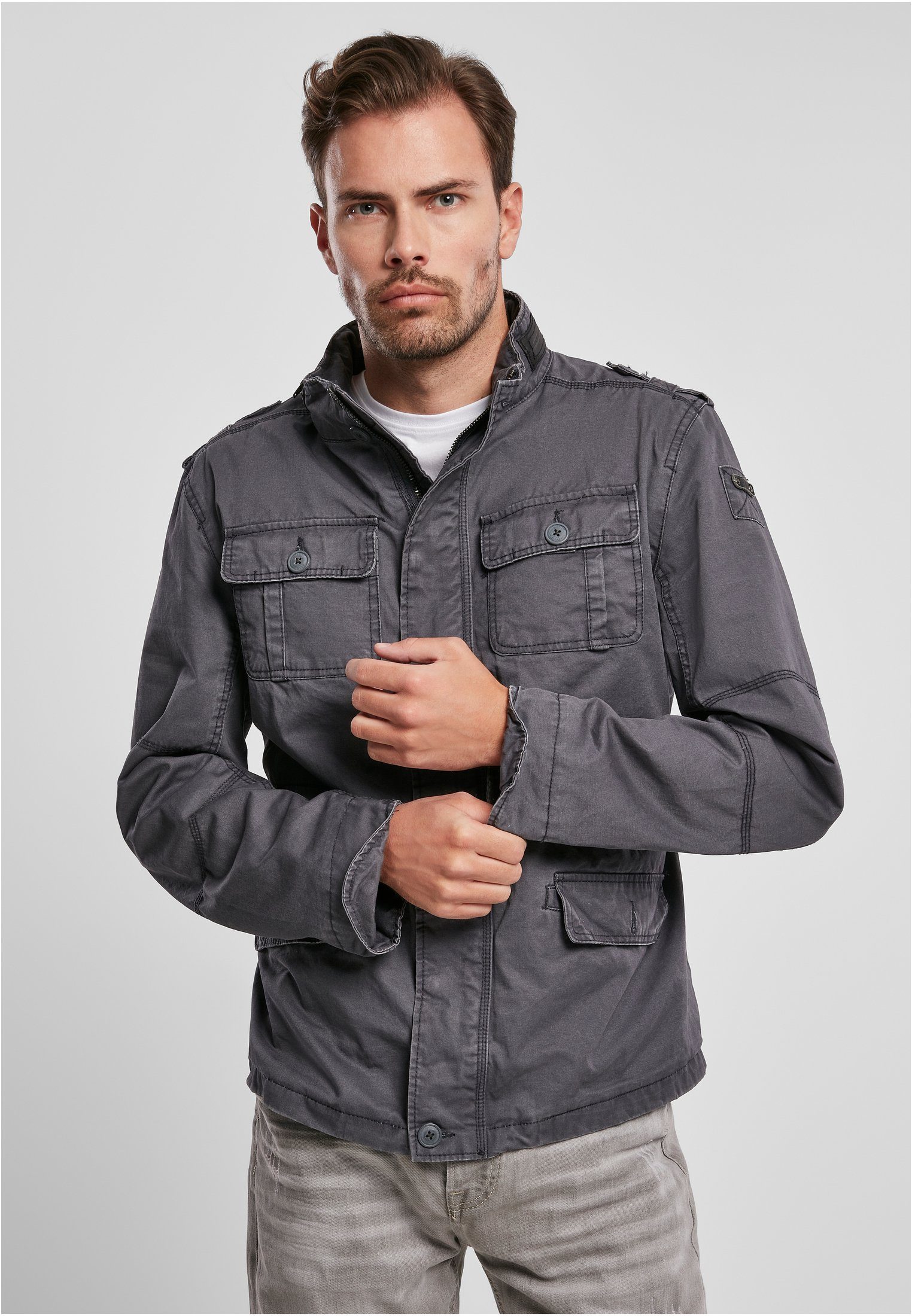 (1-St), Jacket Herren mit versteckter Reißverschluss und Outdoorjacke Kapuze Brandit Stehkragen Britannia