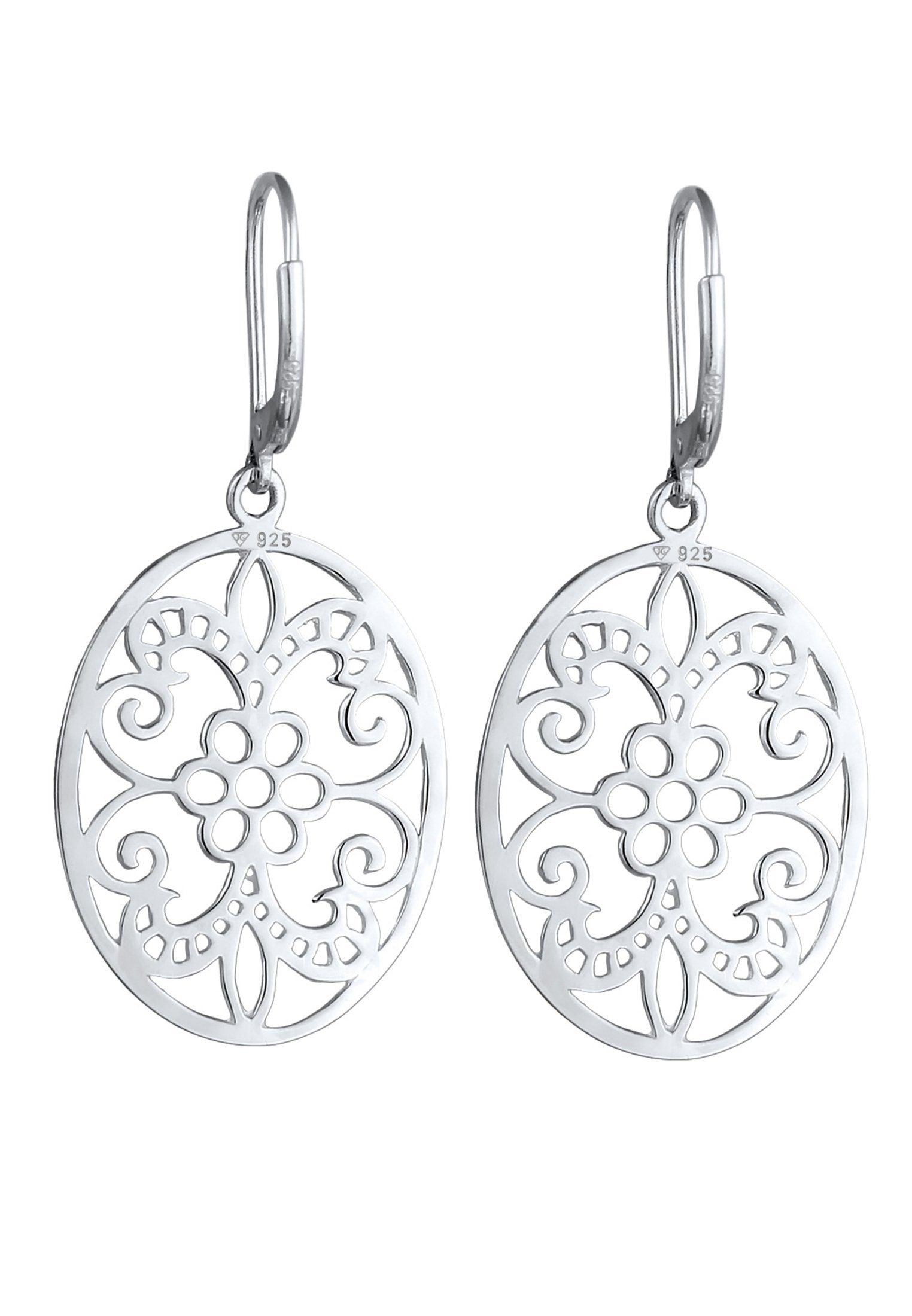Oval Elli Ornament Silber Paar Orientalisch Ohrhänger Blume 925