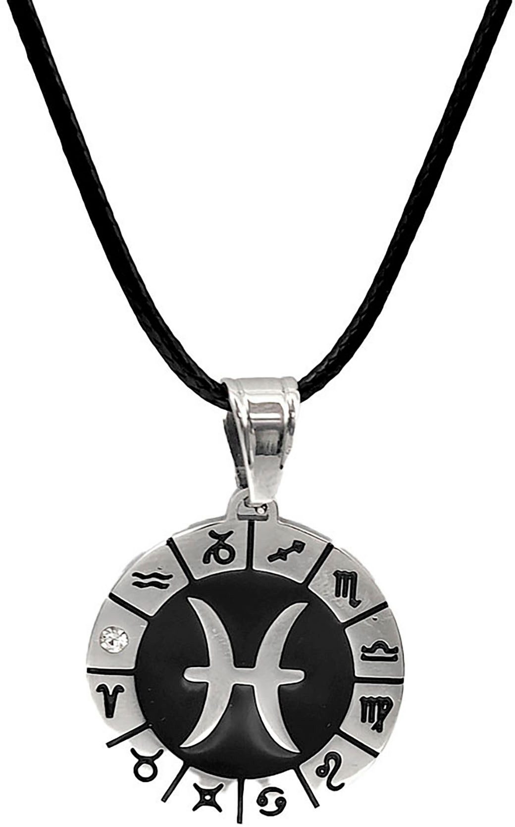 Kette mit Anhänger Schmuck Geschenk Edelstahl Leder Halsschmuck Halskette Sternzeichen