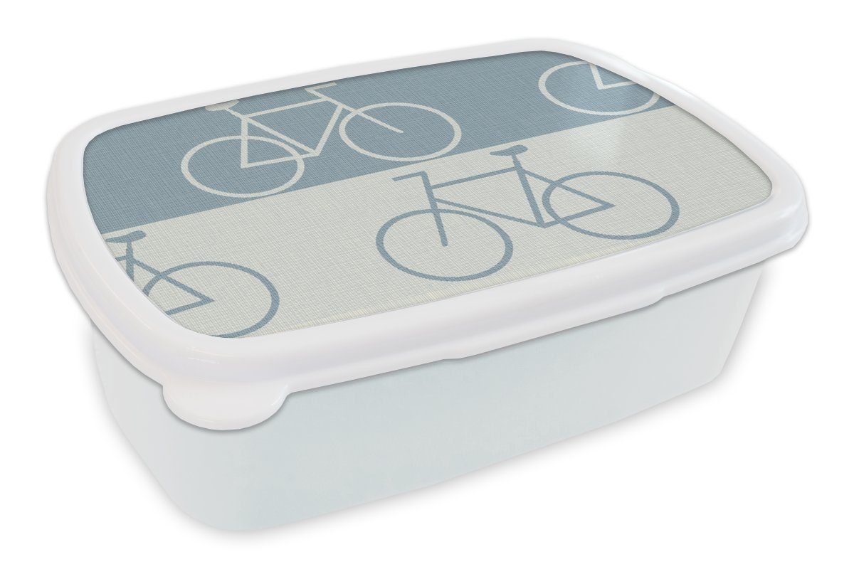 MuchoWow Lunchbox Fahrrad - Blau - Muster, Kunststoff, (2-tlg), Brotbox für Kinder und Erwachsene, Brotdose, für Jungs und Mädchen weiß