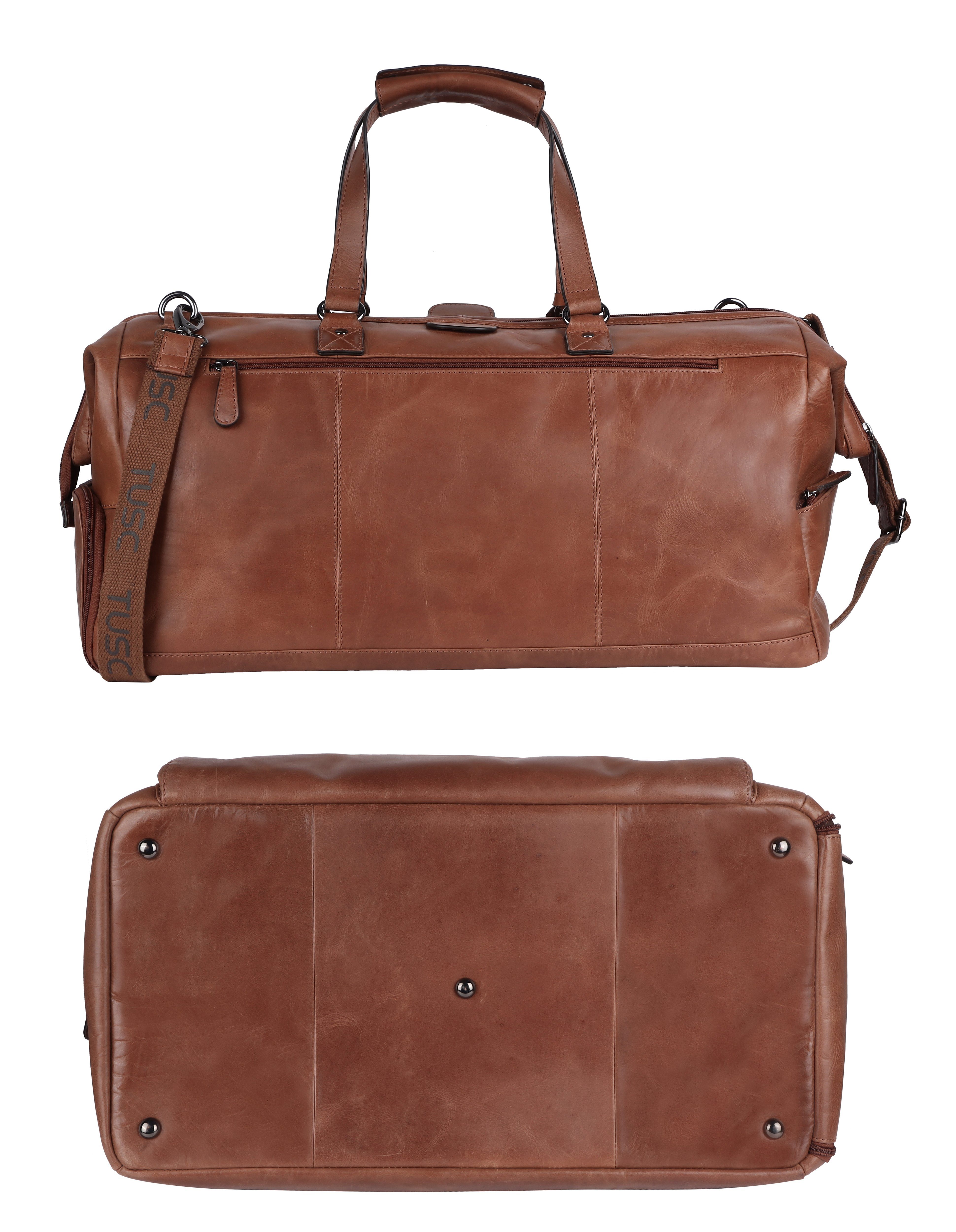 TUSC Reisetasche mit Tarvos, aus Premium Leder Laptopfach Reisetasche