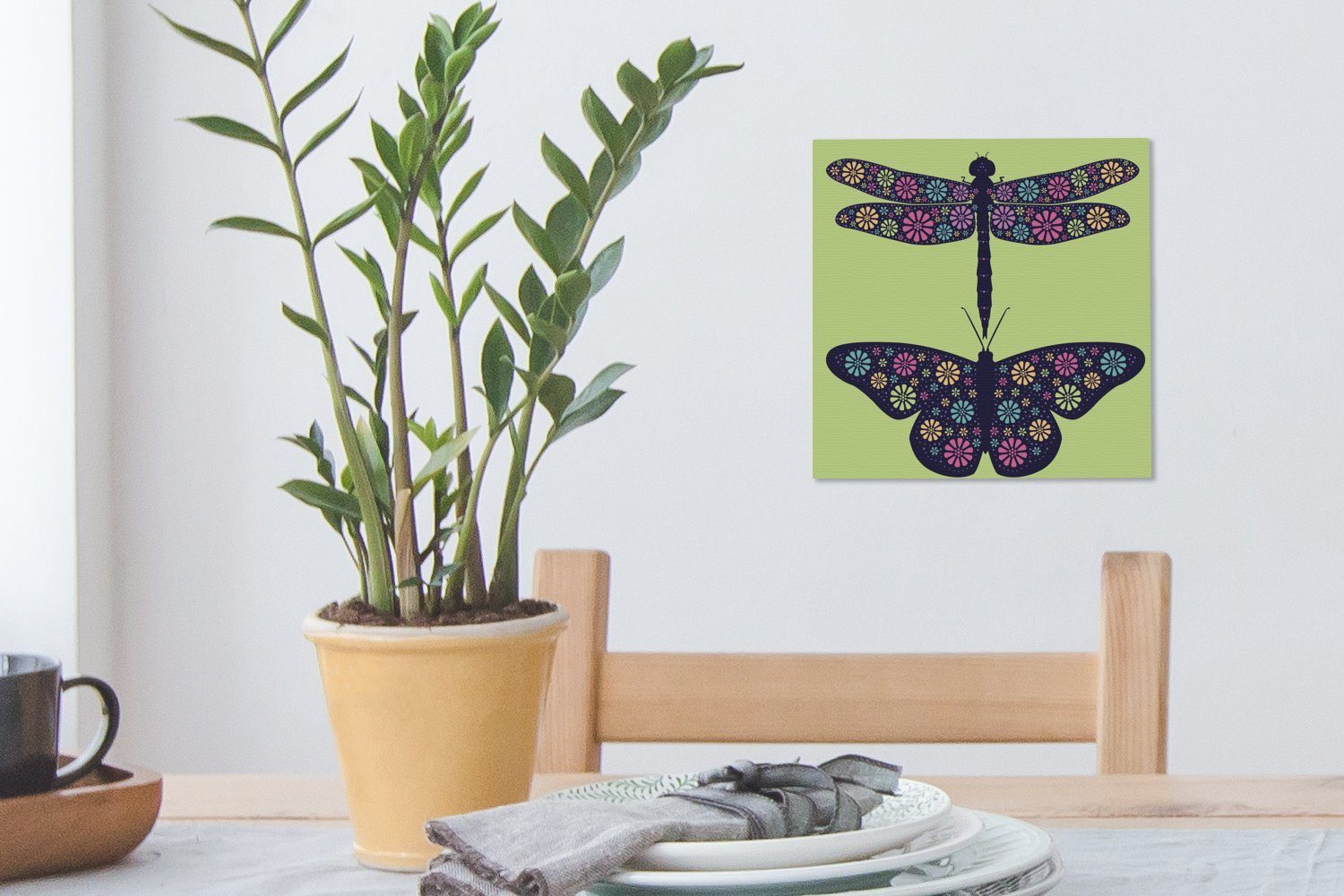 OneMillionCanvasses® Eine Bilder Schlafzimmer einer für eines Leinwandbild und Libelle Illustration Wohnzimmer Schmetterlings, (1 St), Leinwand
