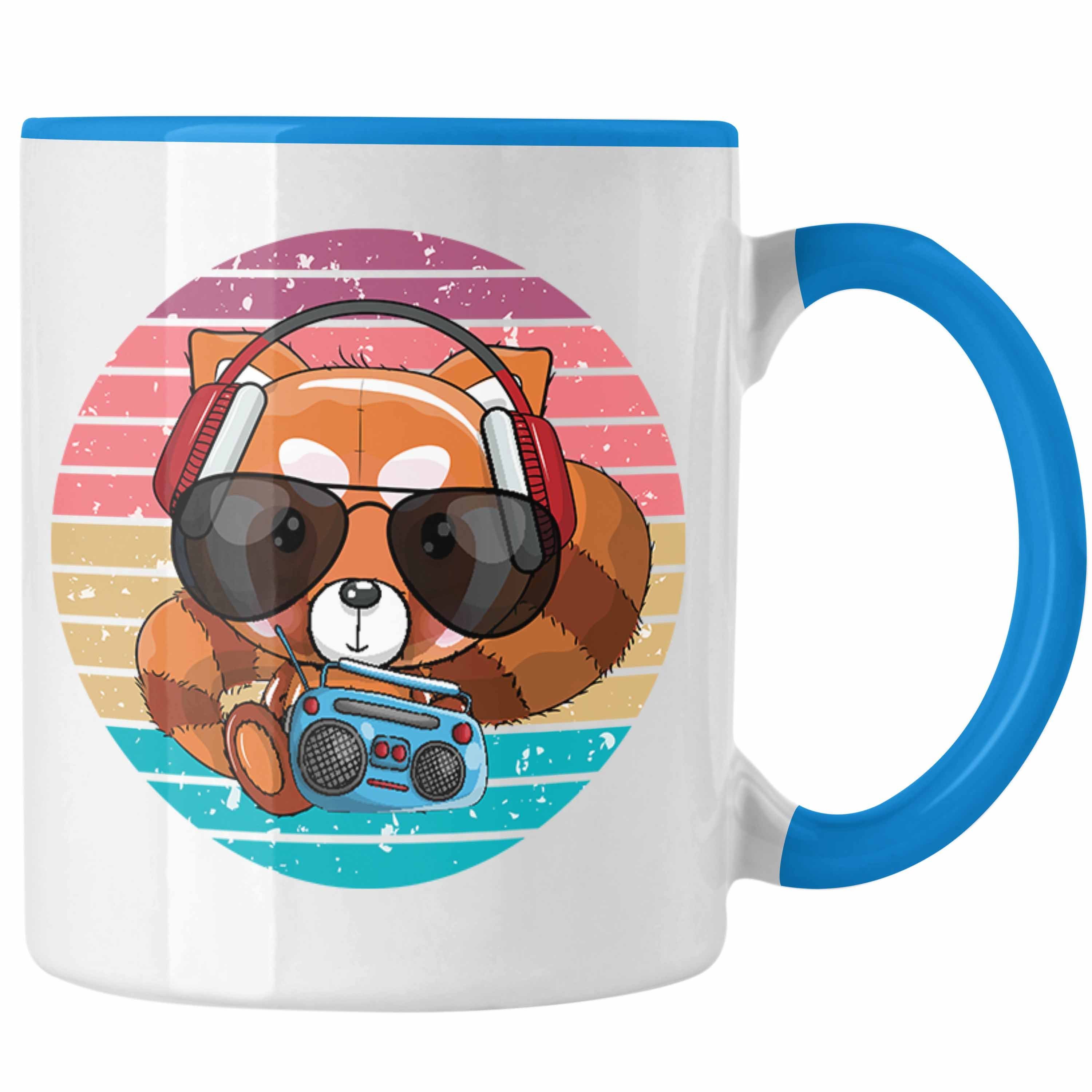 Trendation Tasse Trendation - Cooler Roter Panda Tasse Musik Kinder Geschenkidee für Jungs Mädchen Lustige Grafik Blau
