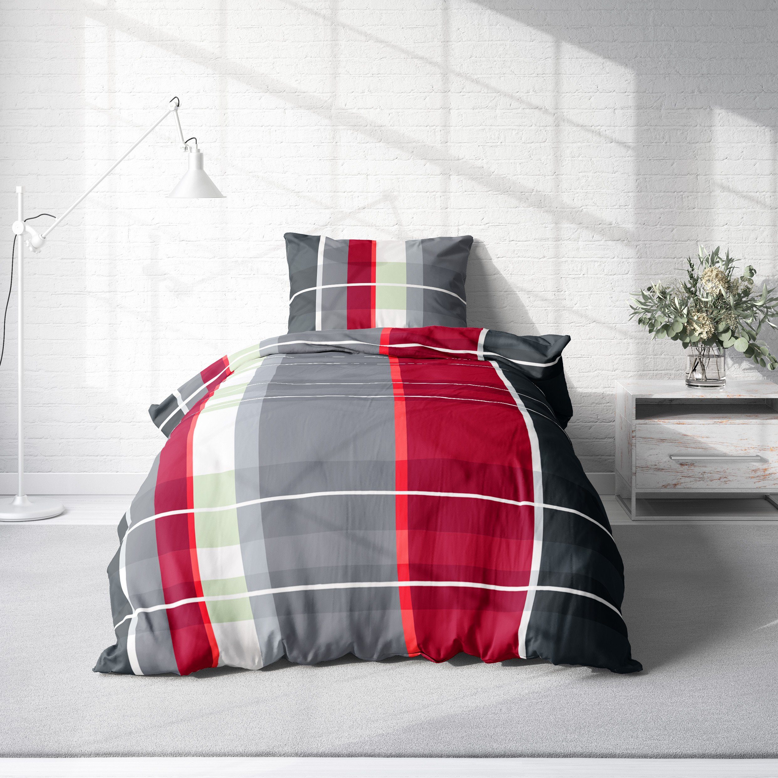 One Home Bettwäsche Bassam, Mikrofaser, 2 teilig, kariert und gestreift, mo günstig online kaufen