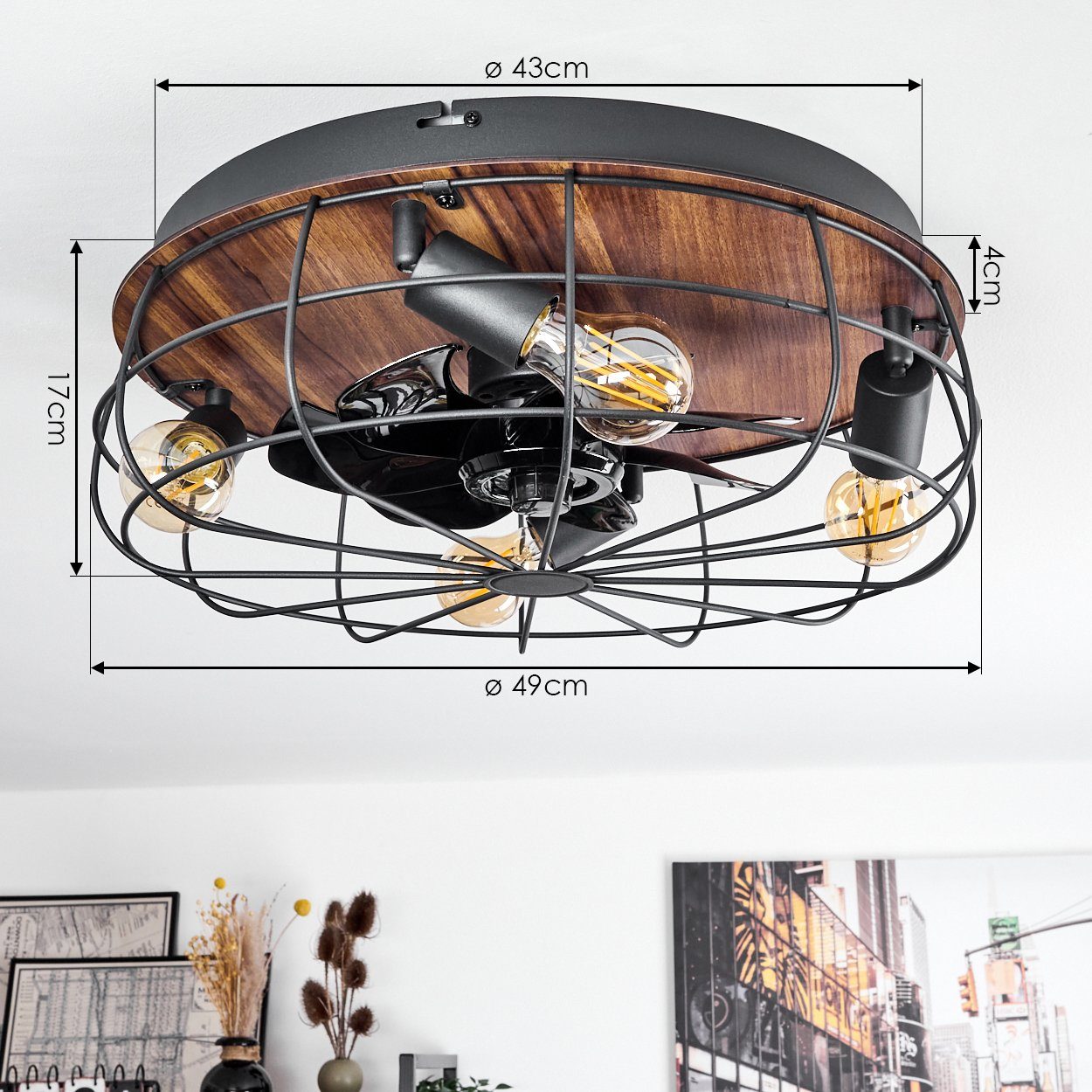 hofstein Deckenventilator »Pietrastornina« Schwarz/Holzoptik Ventilator, Metall/Kunststoff