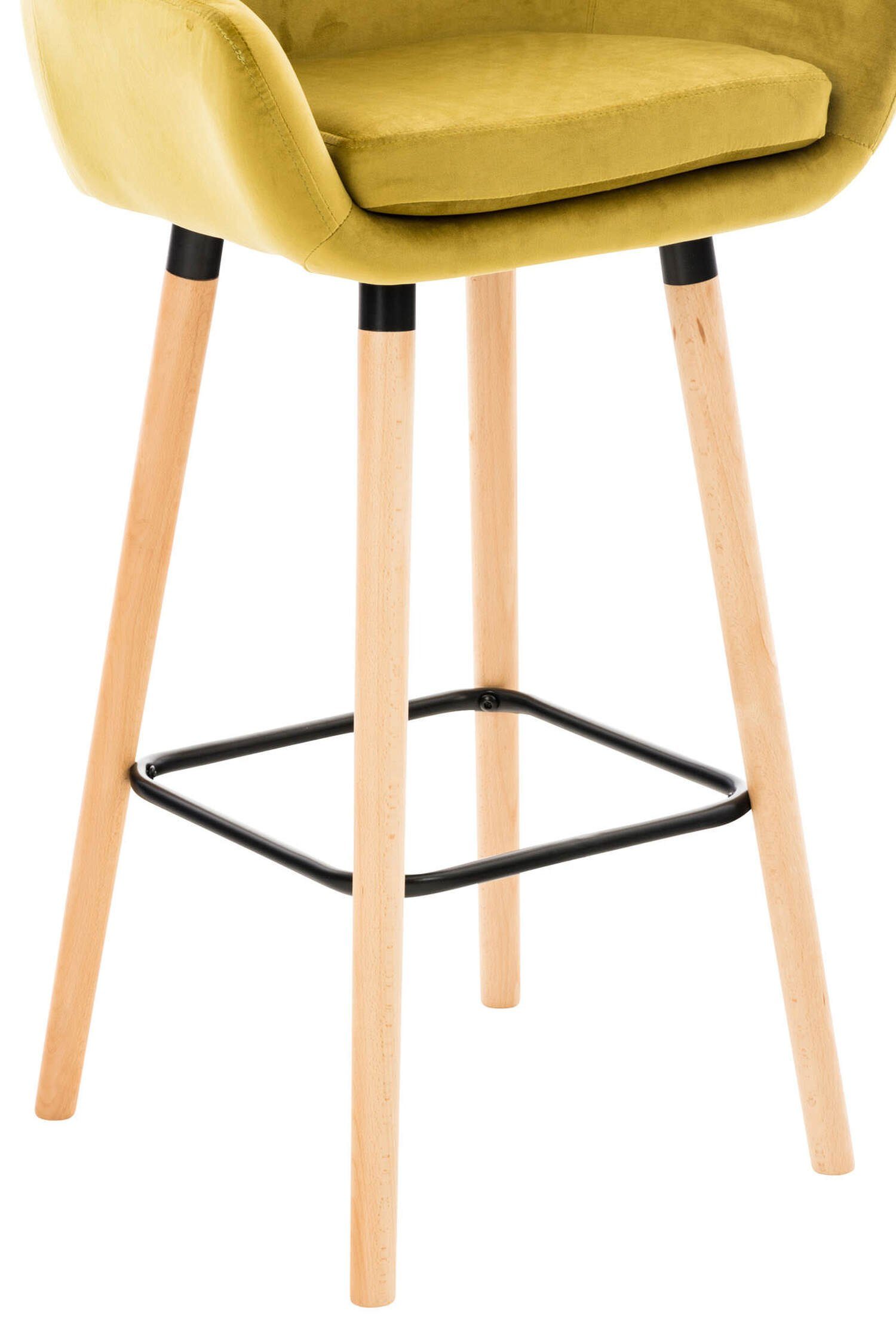 TPFLiving & Tresenhocker Gestell Sitzfläche: bequemer 2 4-Fuß Samt - und Theke mit (Set, Holz angenehmer Rückenlehne Fußstütze Barhocker Küche), für Barstuhl Hocker St., Grande Gelb