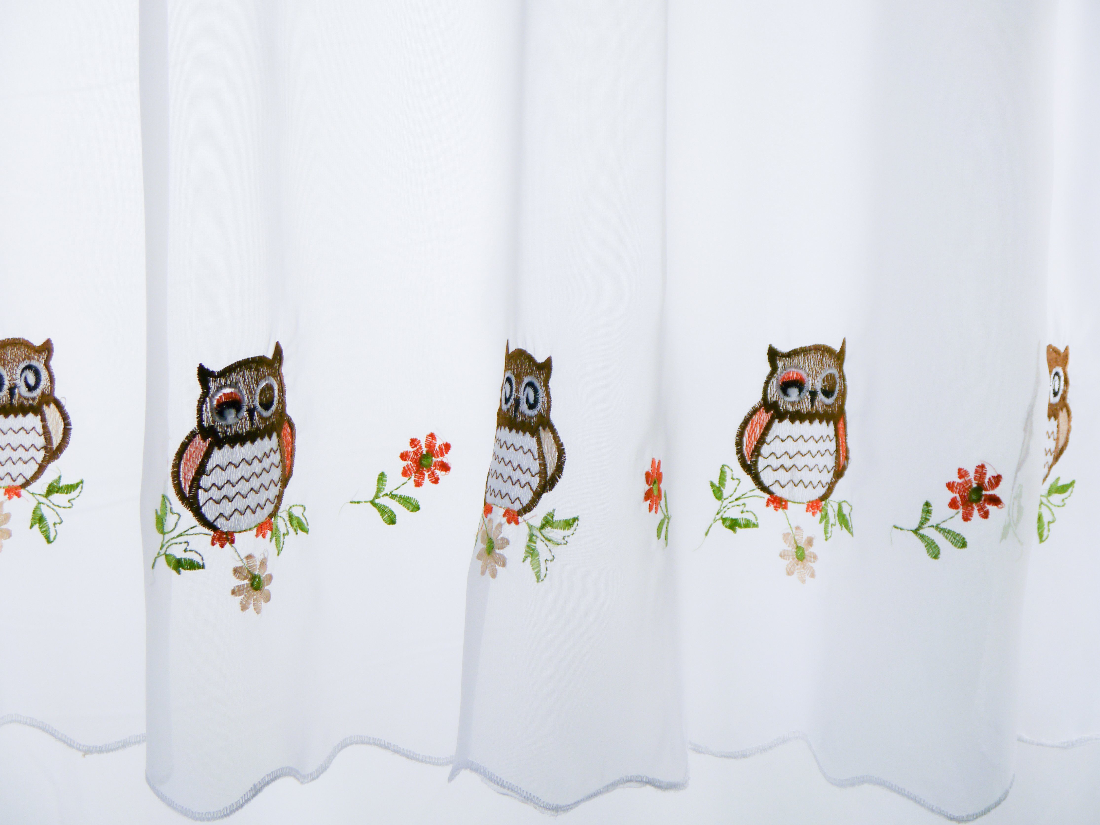 EXPERIENCE Scheibengardine Scheibengardine Küchengardine Bistrogardine 2505 48x140 cm Weiß Braun Eule (1 St), Stangendurchzug, halbtransparent, Voile, Stickerei – Bild 4 von 4