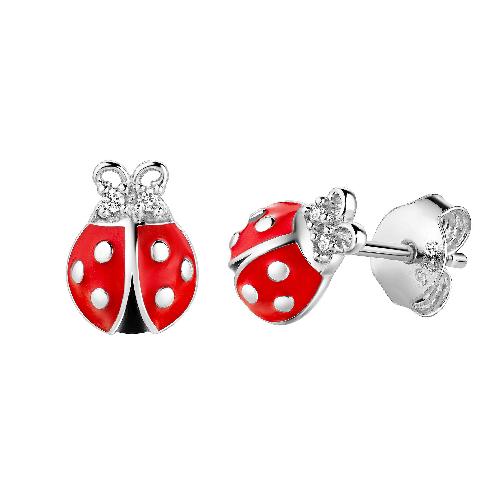 Firetti Paar Ohrstecker Schmuck Geschenk Silber 925 Ohrschmuck Ohrringe Marienkäfer, mit Zirkonia (synth)