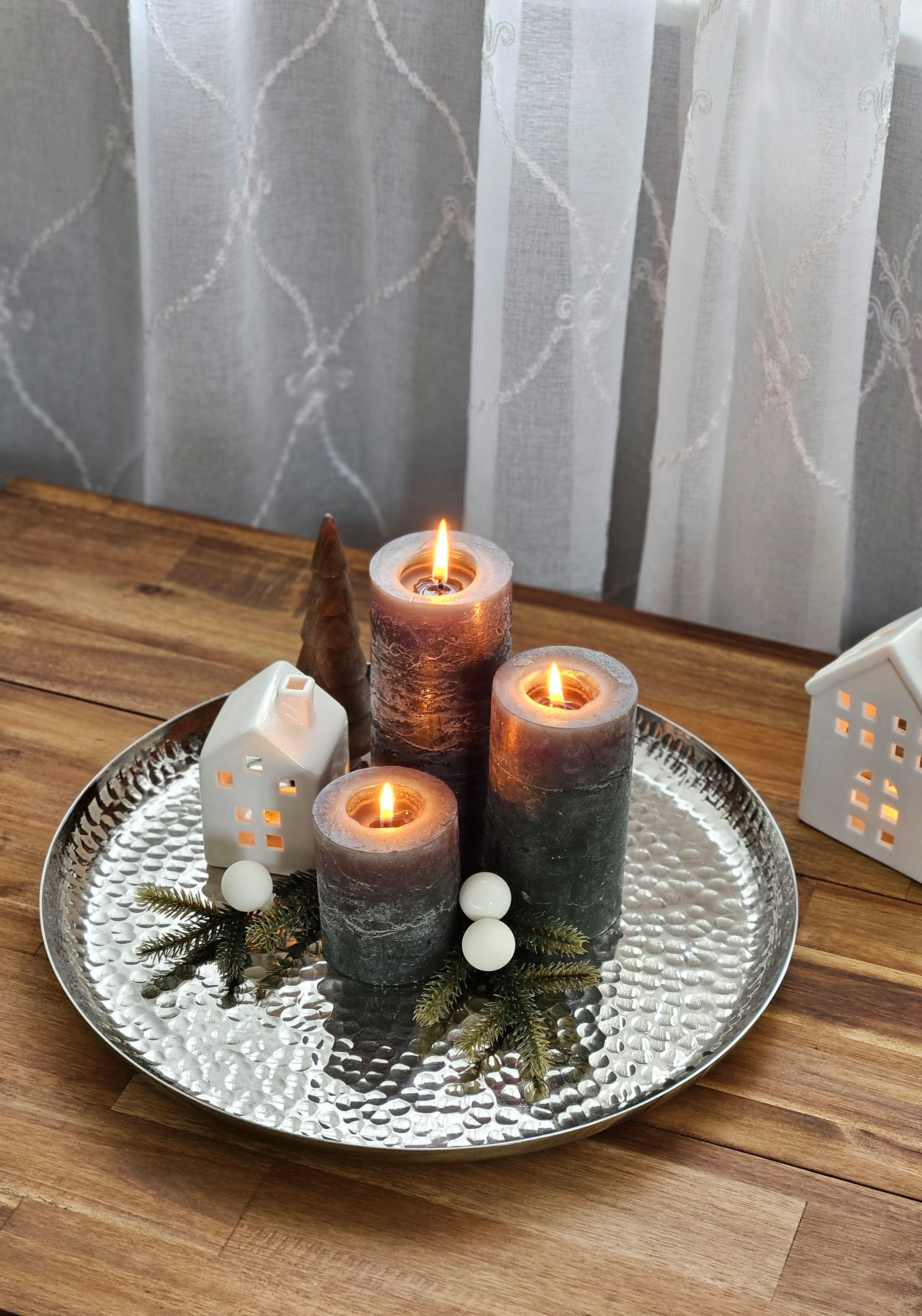 Meinposten Dekoteller Teller silber Metallteller Deko Schale Hammerschlag Kerzenteller (1 St)