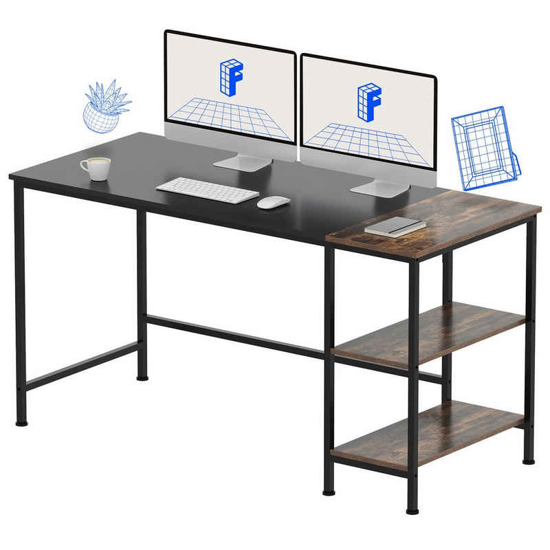 FLEXISPOT Schreibtisch Basic F4 (Home Office PC-Tisch), 2 Tier Lagerregalen, Schreibtisch mit Bücherregal