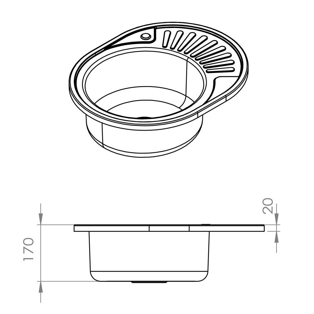 Mucola Edelstahlspüle rund, Anti-Kondensbeschichtung Einbauspüle 57CM Küchenspüle Rundbecken, (Set), Spülbecken 57/17 cm, Edelstahlspüle