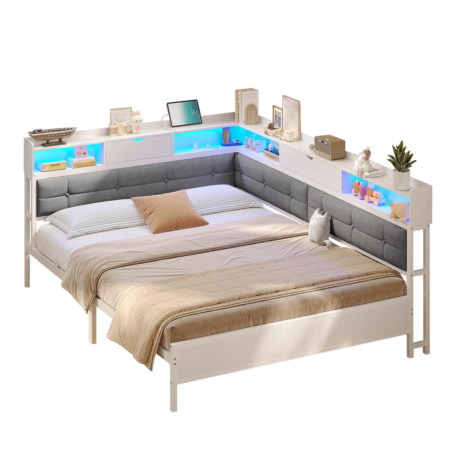 MSMASK Polsterbett Daybett Jugendbett mit LED-Beleuchtung und USB-Ladestati günstig online kaufen