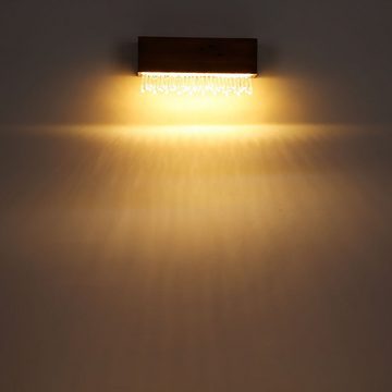 Globo LED Wandleuchte, LED-Leuchtmittel fest verbaut, Warmweiß, Wandlampe Holzlampe Flurleuchte LED Schlafzimmerlampe Kristalle B 37cm