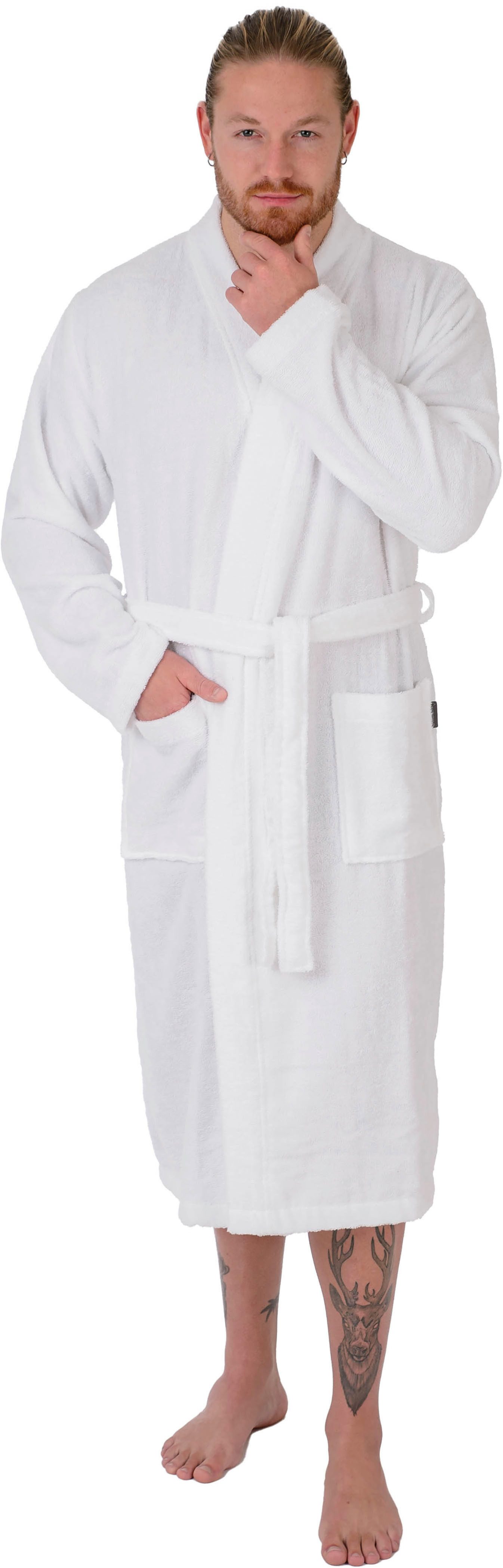 Wewo fashion Unisex-Bademantel 3049, Langform, Leichtfrottier, Kimono-Kragen, Gürtel, leichter Reisebademantel