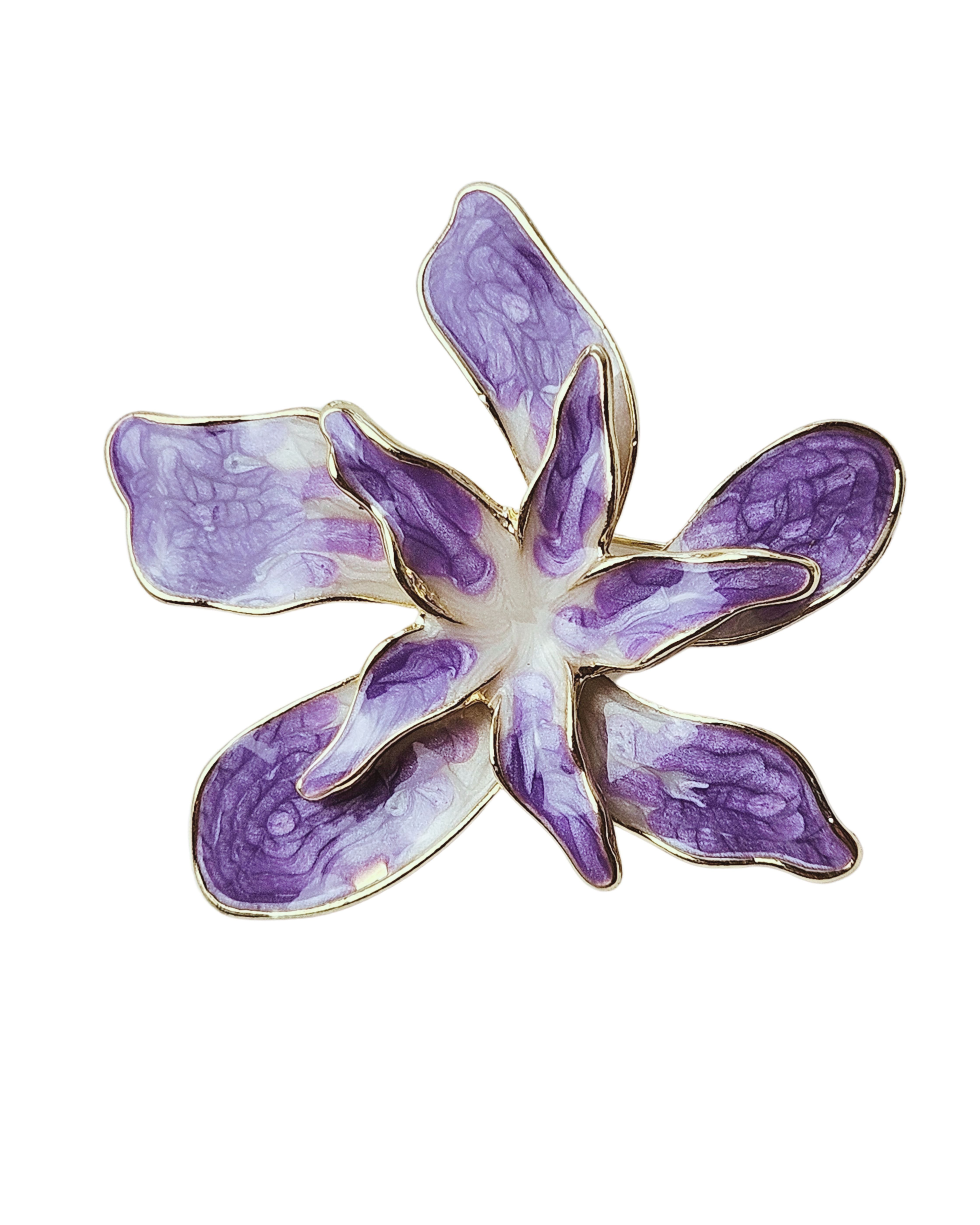 MayTree Brosche "Orchideenblüte", lila handbemalt (Stück, 1-tlg), Metallbrosche in Form einer blühenden Taglilie