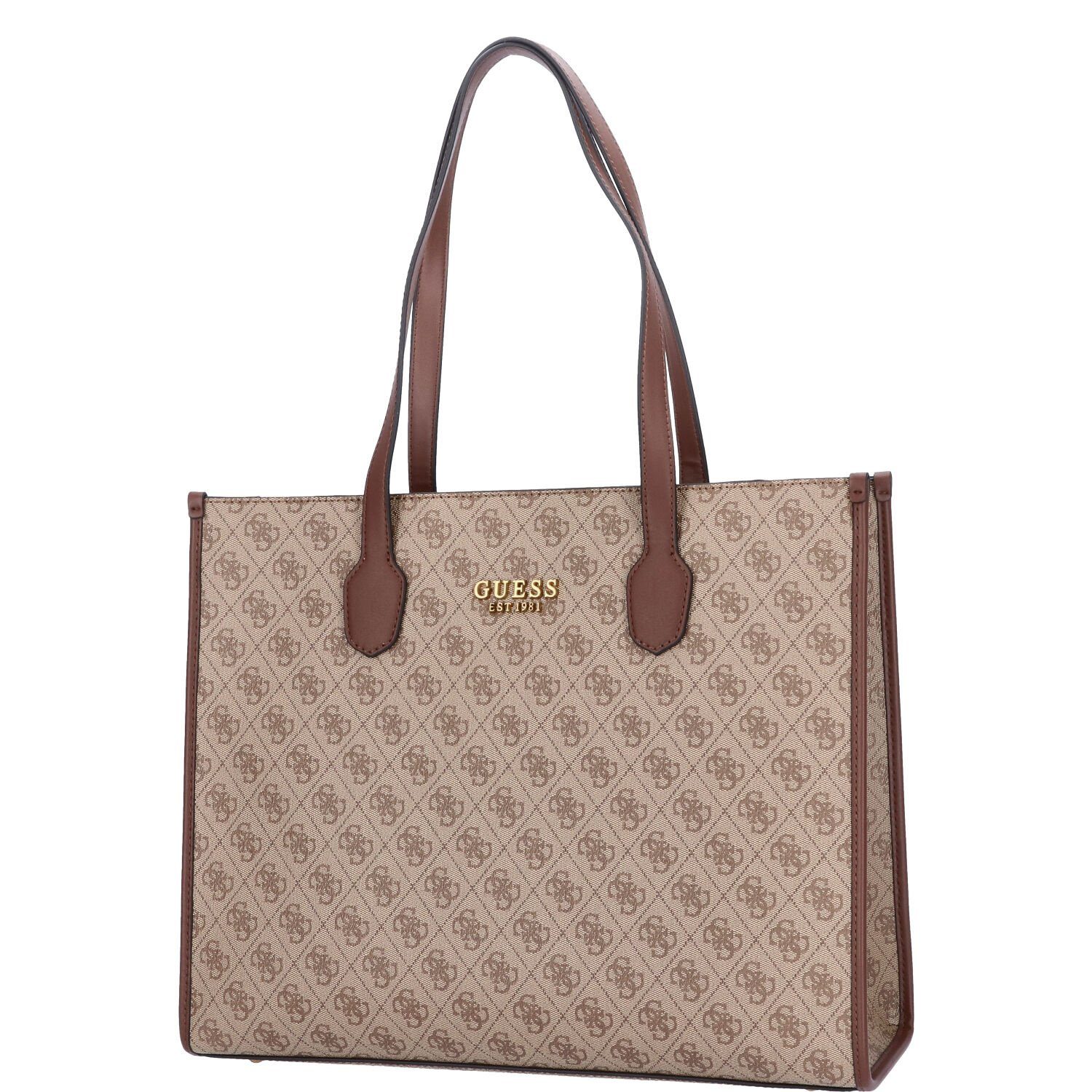Umhängetasche GUESS Damen Shopper Silvana Latte Logo/Brown