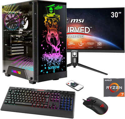 Hyrican Rockstar SET02438 Gaming-PC-Komplettsystem (30", AMD Ryzen 7 7700X, RTX 4060Ti (16GB), 16 GB RAM, 1000 GB SSD, DDR5, Windows 11, inklusive 30" Curved Monitor MSI Optix MAG301CR2)