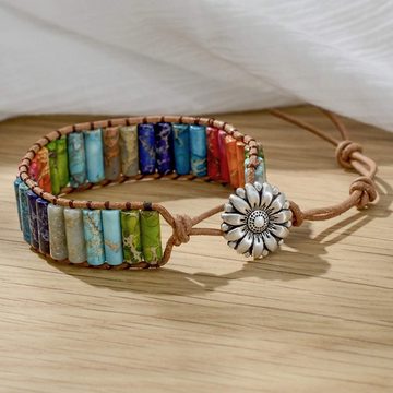 Alster Herz Armband Set Damen Handgefertigtes 7 Chakra Lederarmband, Edelstein, bunt, J0453 (1-Teilig, 1-tlg), Größe verstellbar