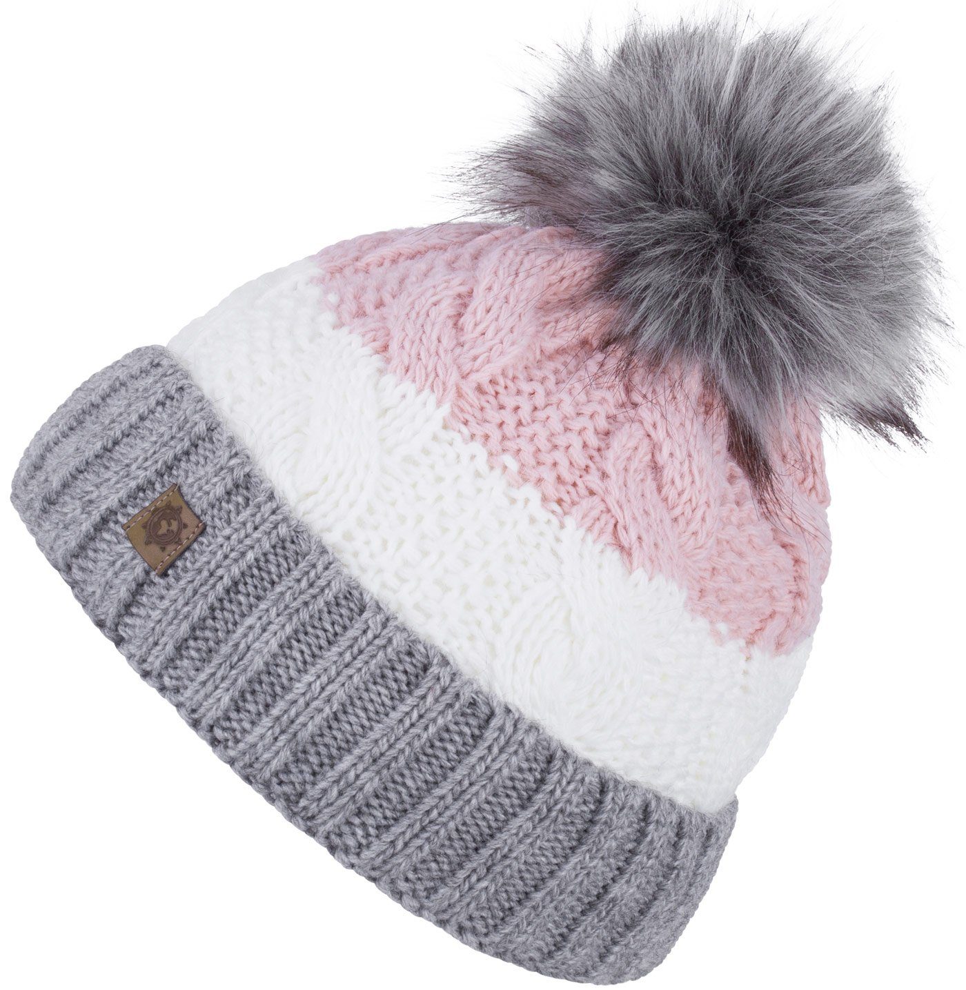 compagno Winter Damen hellgrau Wintermütze Beanie Strickmütze Mütze (1-St) Herren Bommelmütze