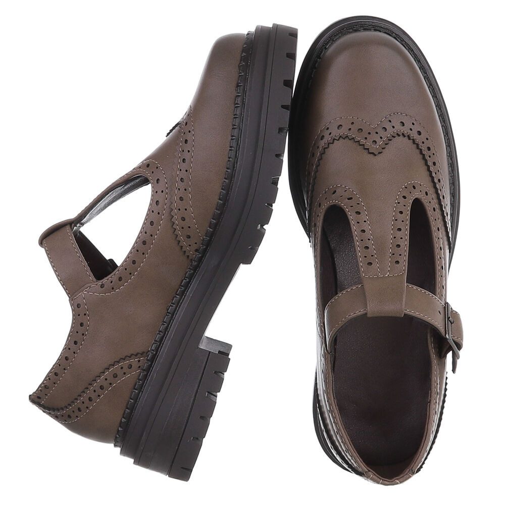 Ital-Design Damen Mary Jane Halbschuh mit Profilsohle Plateaupumps (91849586) Blockabsatz Schnür- & Riemchenpumps in Hellbraun