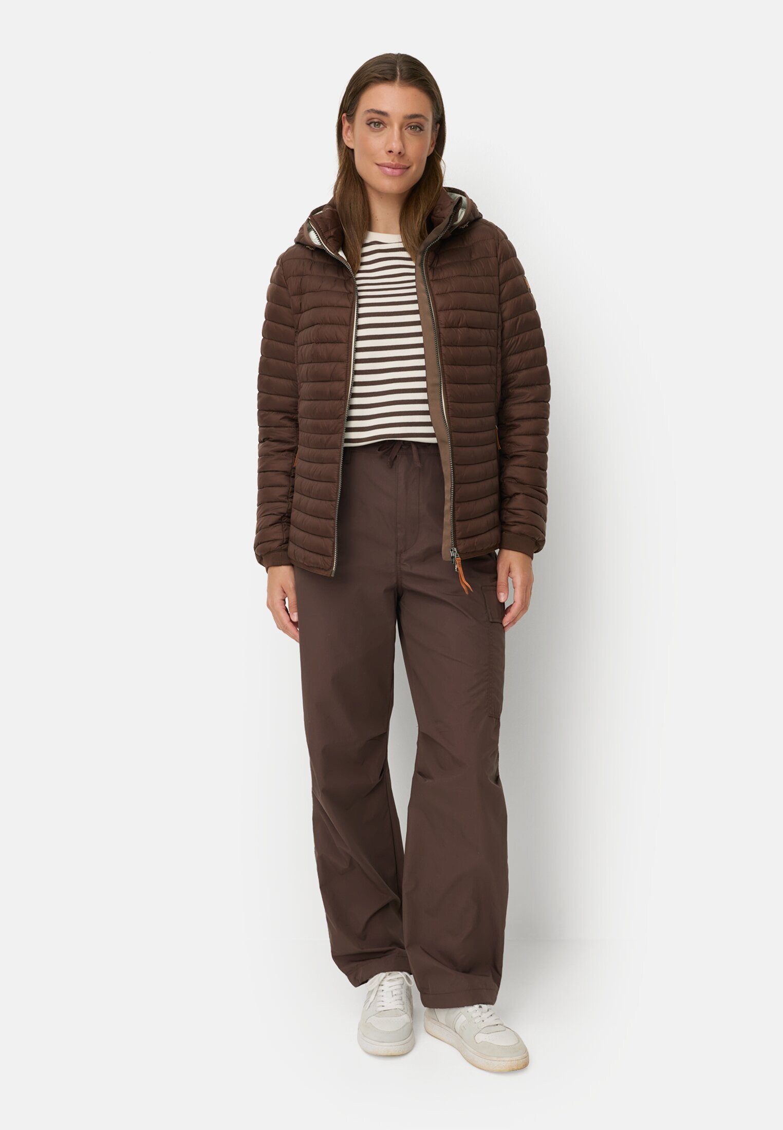 camel active Steppjacke mit seitlichem Strick-Einsatz Langarm Markenlogo