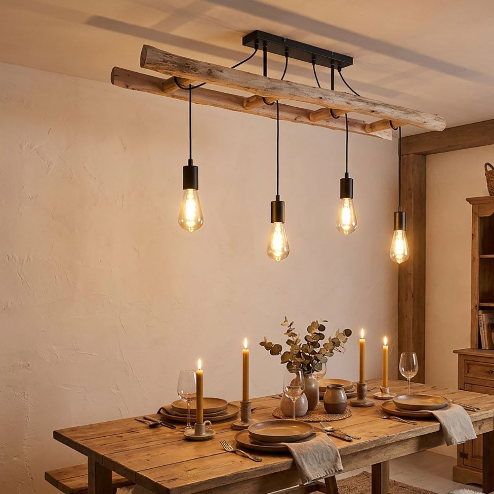 GLOBO LIGHTING Hängeleuchte, Leuchtmittel nicht inklusive, Retro Pendelleuchte Holzleuchte Vintage Hängelampe Holz Hängeleuchte