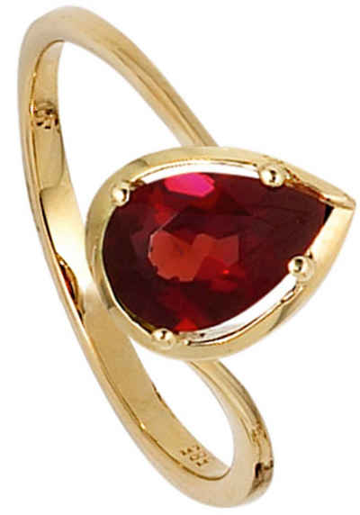 JOBO Goldring Ring mit Granat Tropfen, 585 Gold