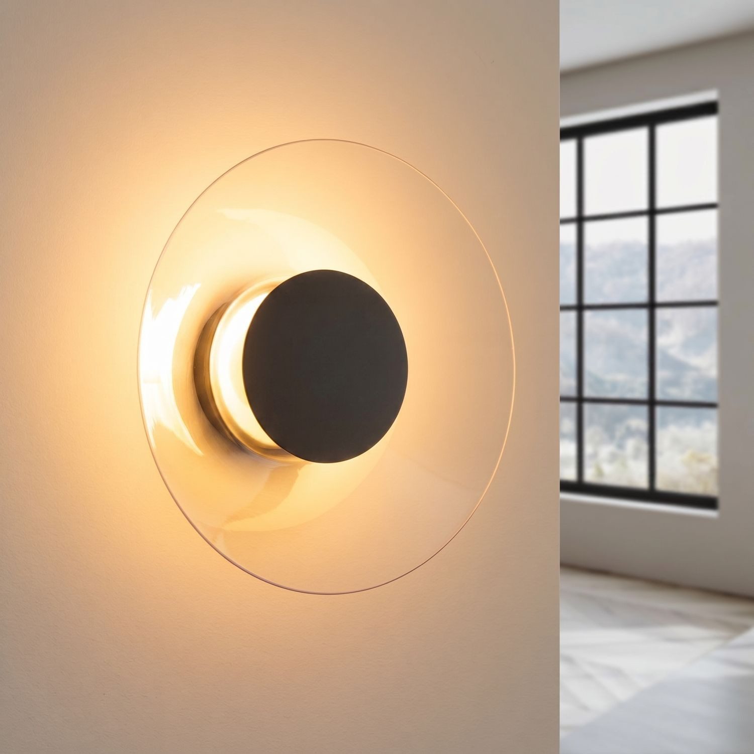 Licht-Erlebnisse Wandleuchte BARDI, LED fest integriert, Warmweiß, Metall Glas LED D: 28 cm rund Schwarz 3000 K 1070 lm Modern