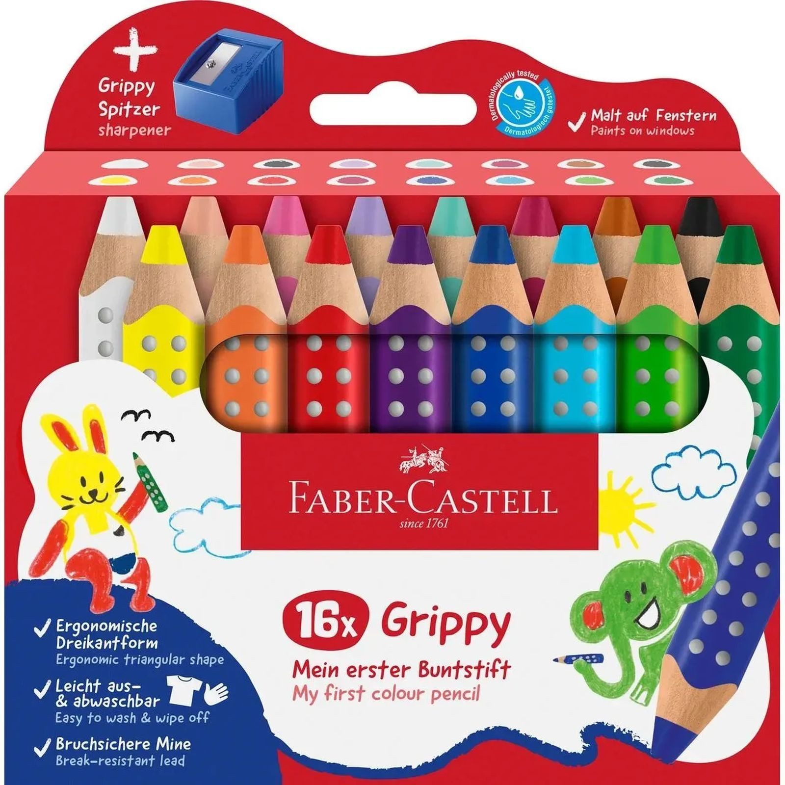 Faber-Castell Buntstift Grippy - Mein erster Buntstift, (3 in 1, 16-tlg), Dreikantform