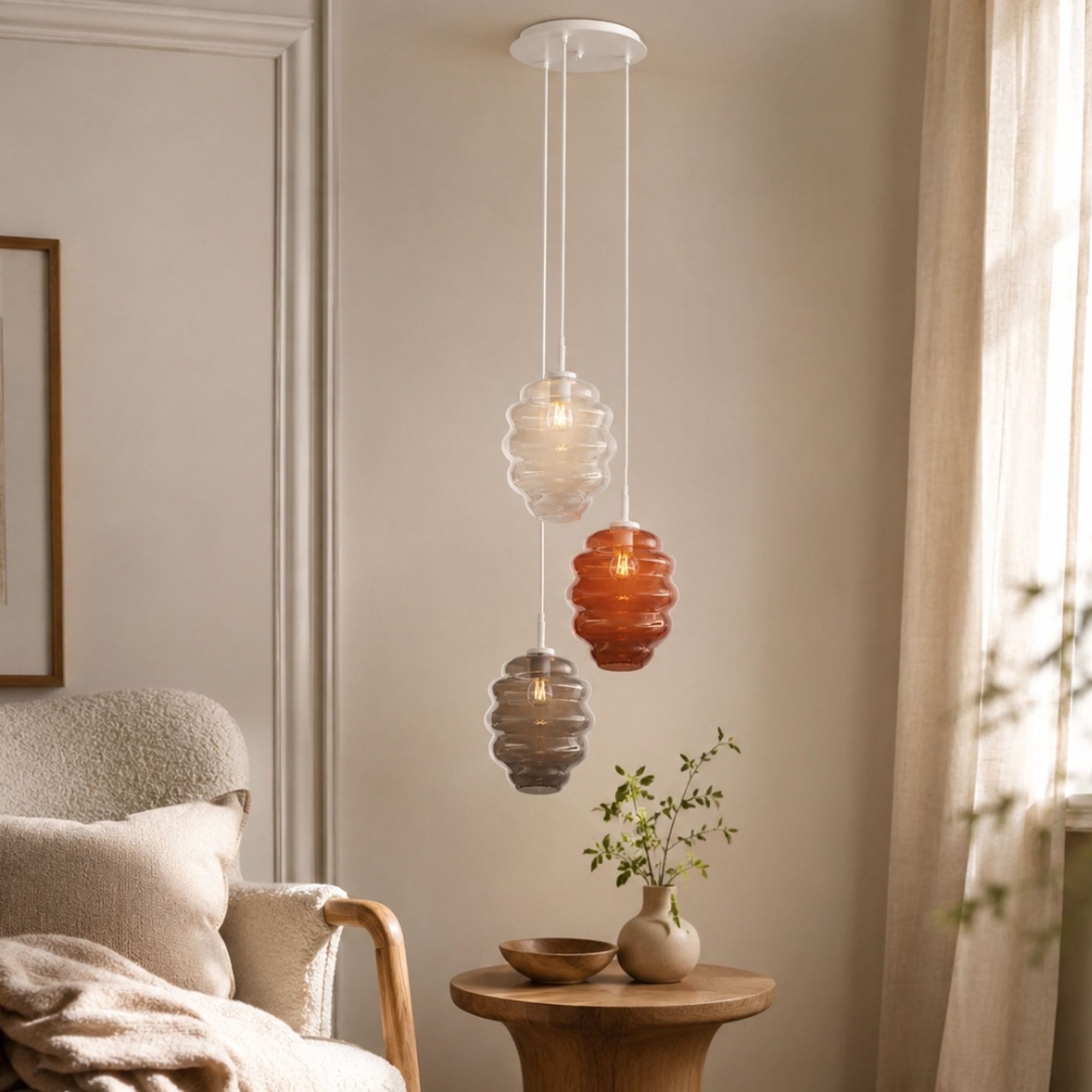 s.luce Pendelleuchte Echos Galerieleuchte 3-flg Ø 40cm Baldachin Ø 25cm Rauch