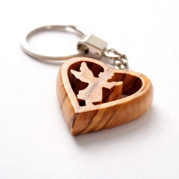 Kassis Engelfigur Schlüsselanhänger mit Schutzengel im Herz aus Olivenholz, handgemacht, umweltfreundlich, Naturprodukt, aus Bethlehem
