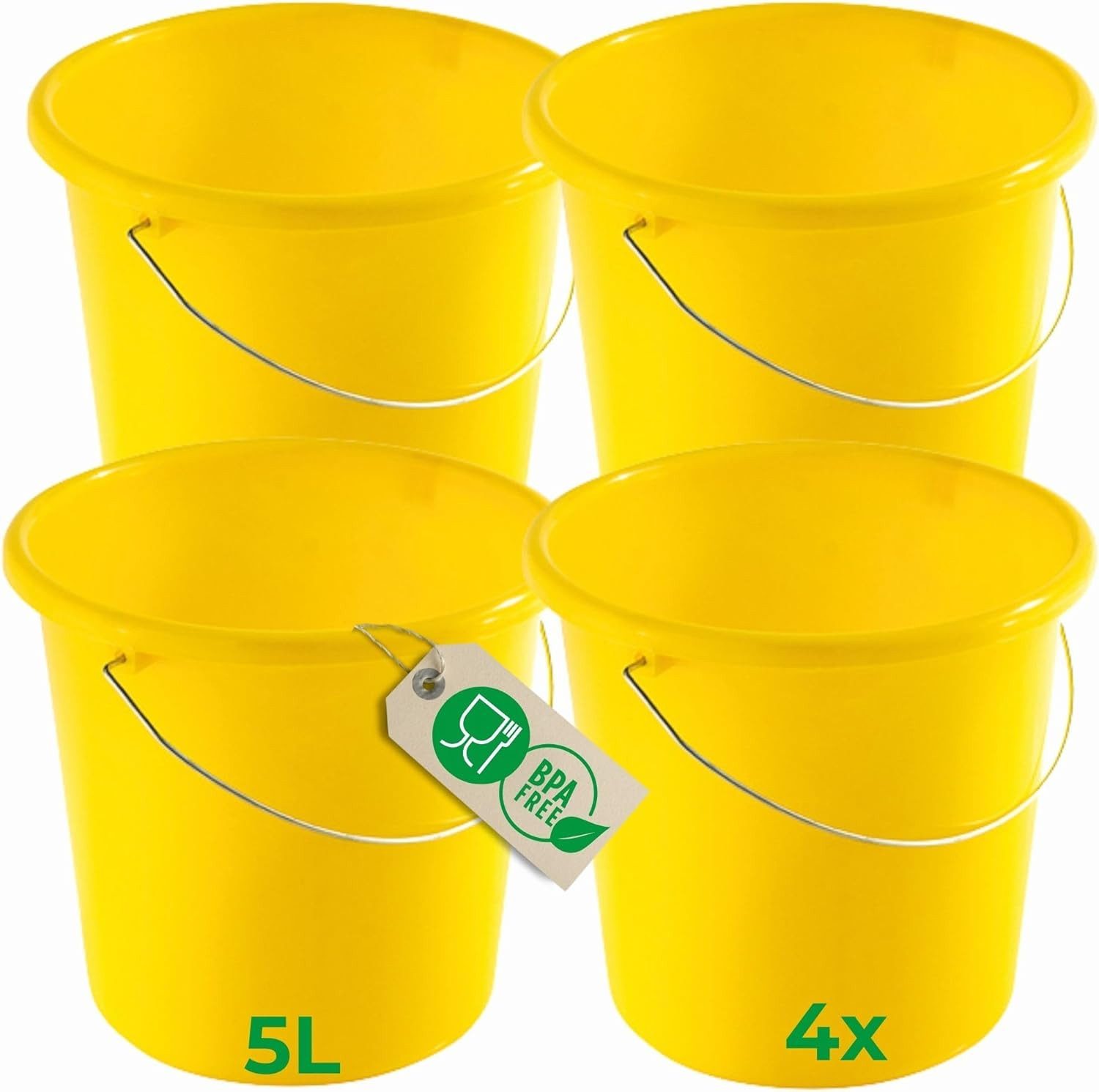 Novaliv Putzeimer 30942-4x, (4-tlg), Novaliv 4 Stück Eimer 5L Gelb mit Maßeinteilung - Putzeimer 5 Liter ?