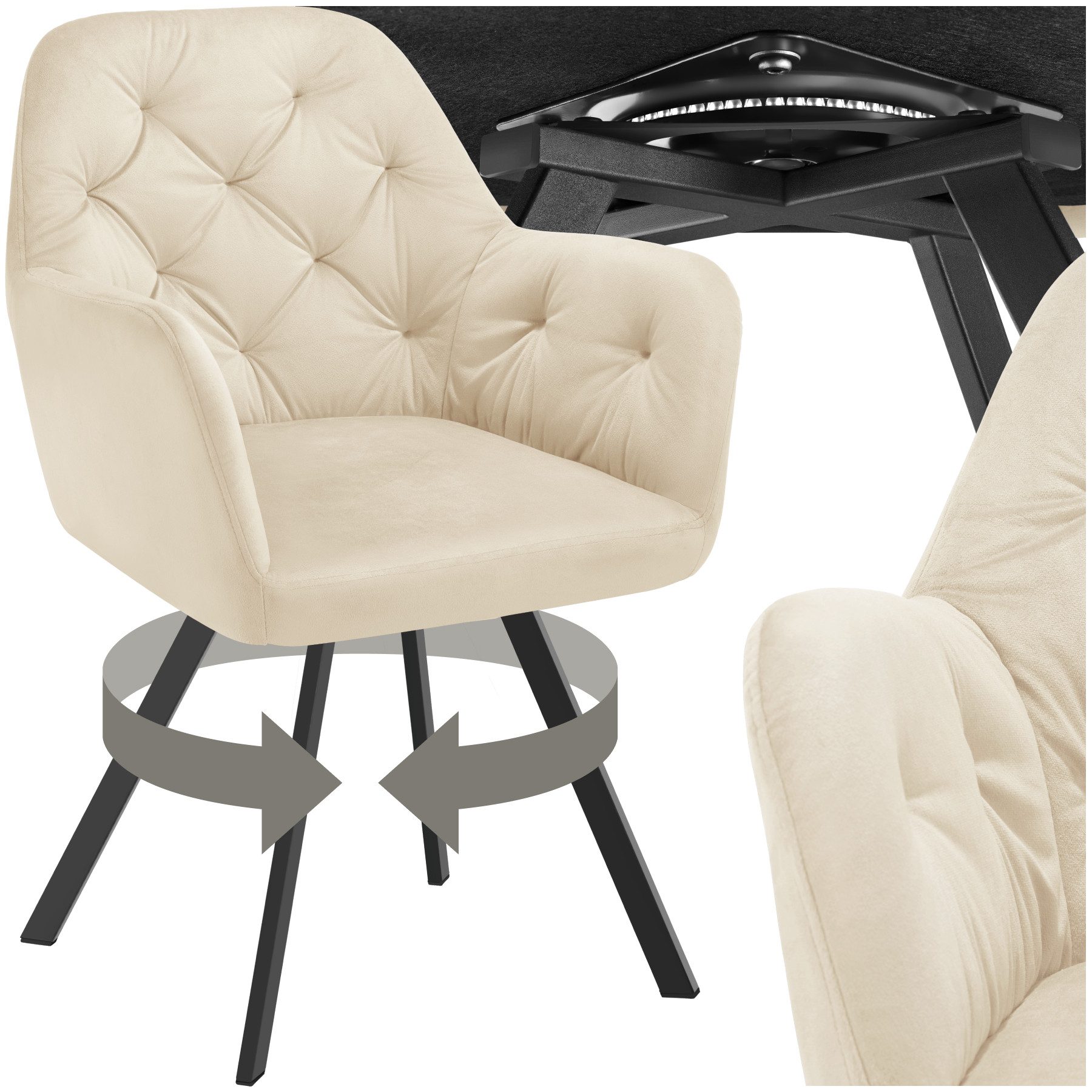 tectake Esszimmerstuhl Drehbarer Samt-Armlehnstuhl Lucia, gepolstert (Set, günstig online kaufen