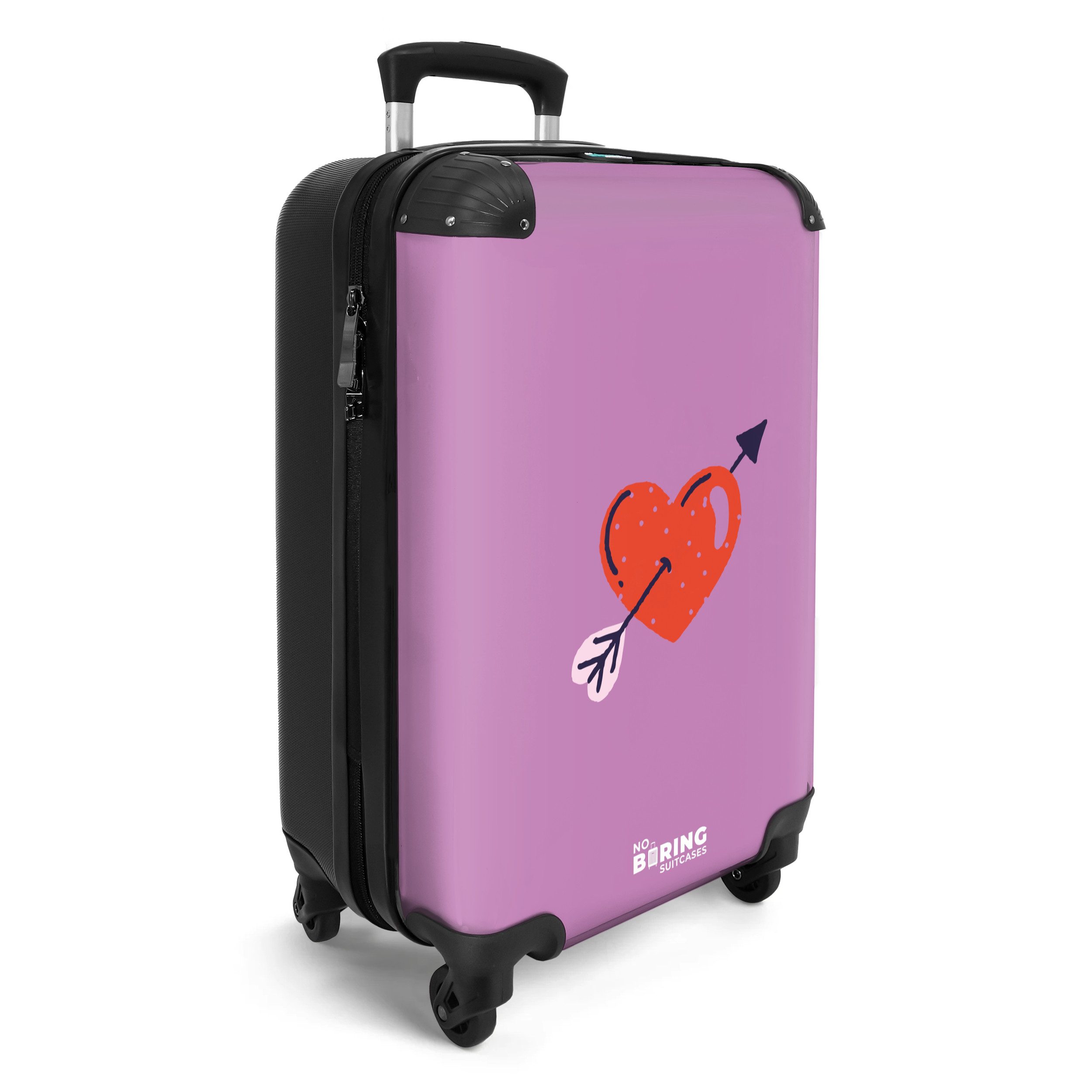 NoBoringSuitcases.com© Hartschalen-Trolley Lila mit rotem Herz günstig online kaufen