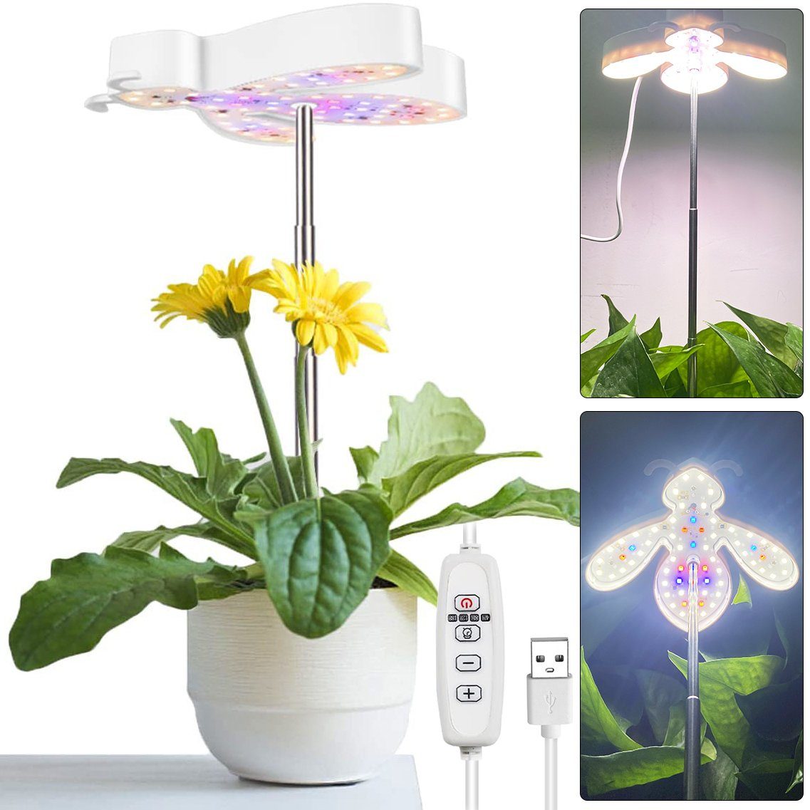 MUPOO Pflanzenlampe Led Pflanzenlampe Vollspektrum, Dimmbar Biene Pflanzenlicht, Höhenverstellbar, Timer & 5 dimmbare Stufen