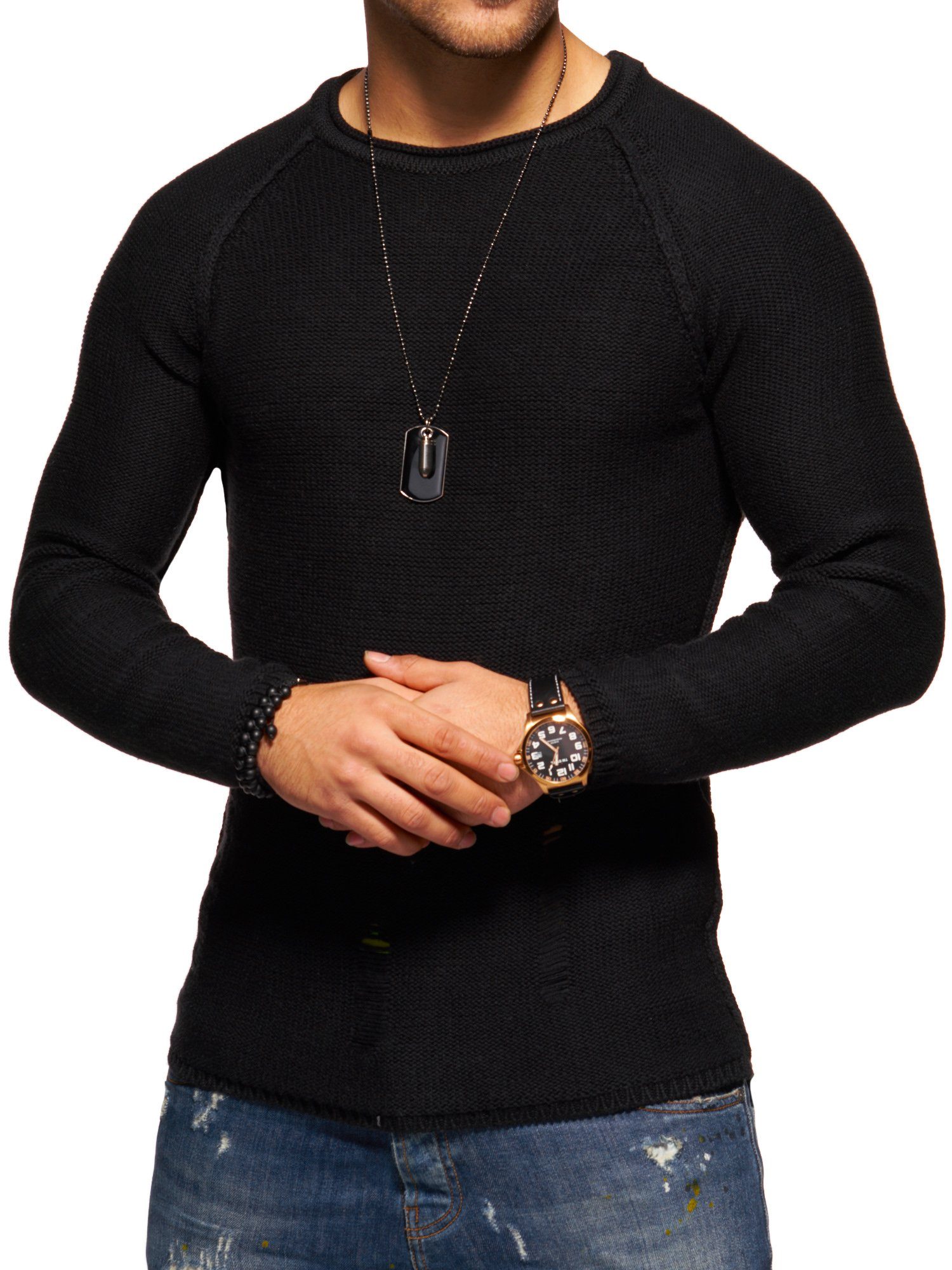 2Y Premium Strickpullover JOSCHUA mit Destroyed-Elementen günstig online kaufen