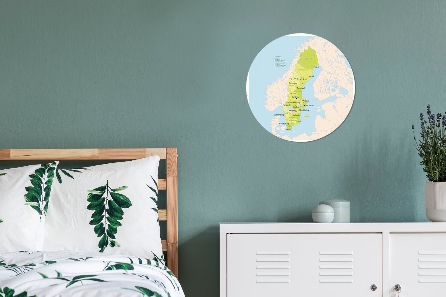 MuchoWow Wandsticker Illustration einer Karte mit Schweden Tapetenkreis grün Rund, Wohnzimmer St), Tapetenaufkleber, Kinderzimmer, (1 in für