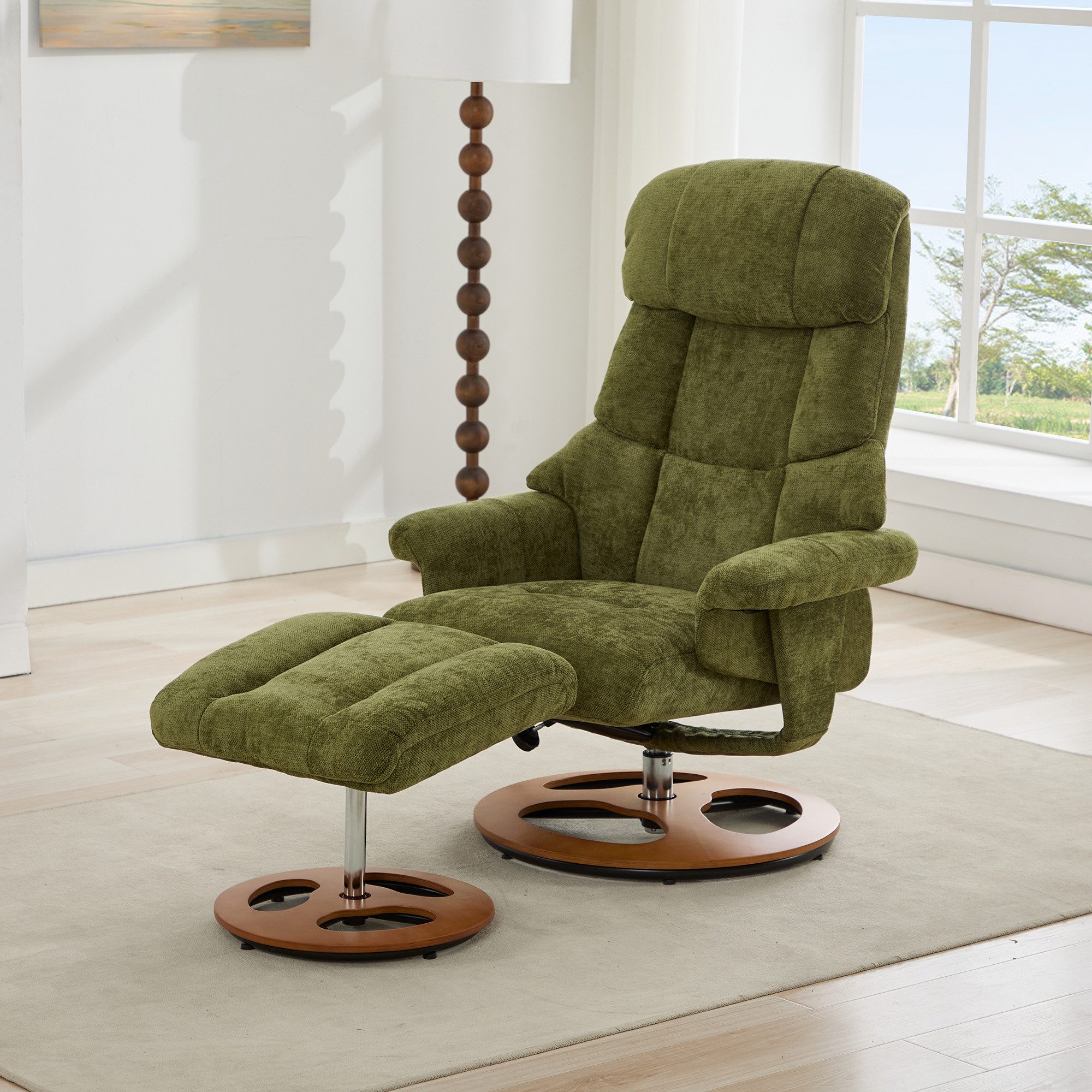 Odikalo Chaiselongue Relaxsessel Freizeitstuhl Polsterstuhl mit Massage und Wärme, Komfortabler Relaxsessel mit Schlaffunktion Liegefunktion & Hocker 360° drehbar Chenille-Stoff