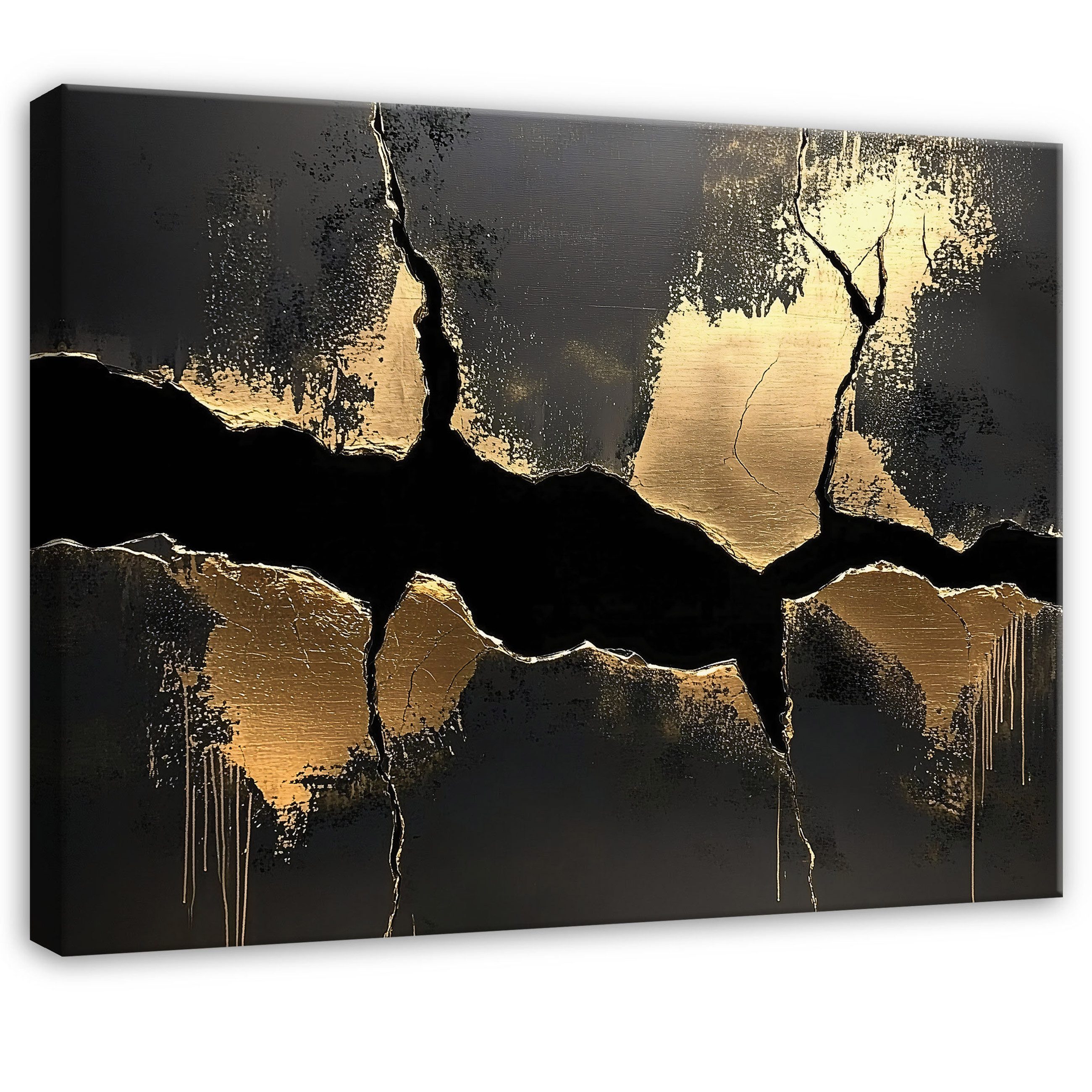 Leinwandbild Abstrakt Gold Schwarz Marmor Modern Wandbilder Wand Deko XXL Bilder