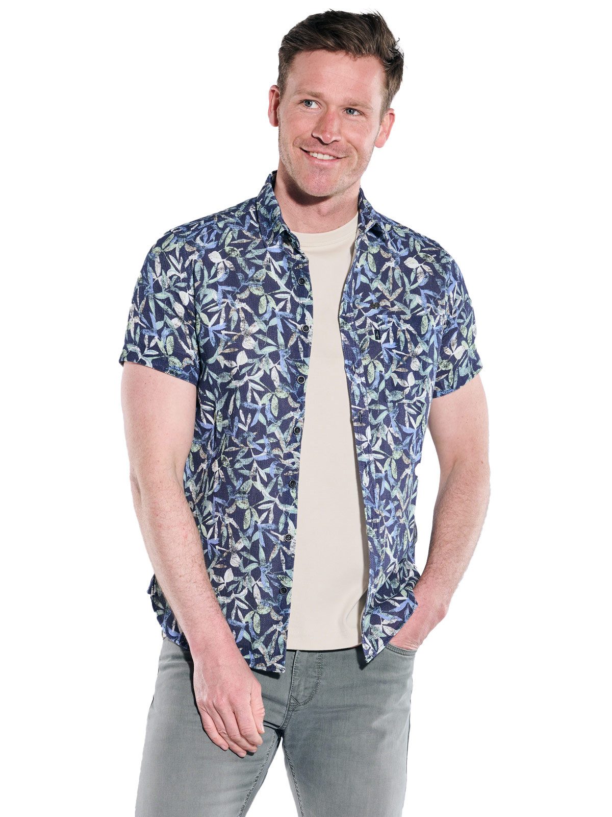 Engbers Kurzarmhemd engbers Herren Kurzarm-Hemd gemustert, Saphirblau