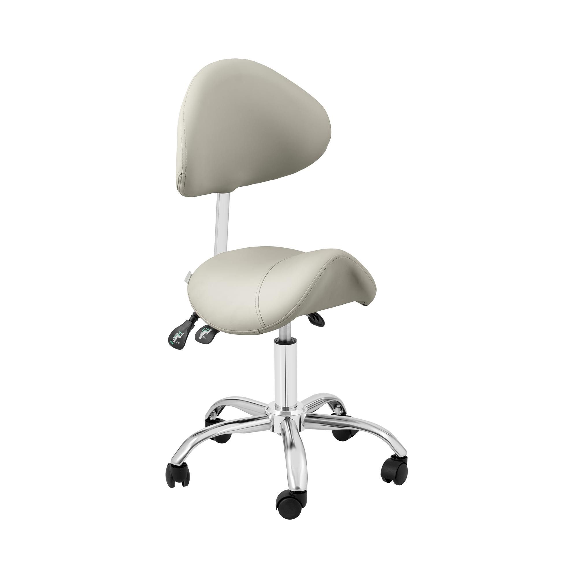 Physa Drehstuhl Sattelstuhl Sattelhocker mit Lehne Rollhocker Grau & Silbern, Grau, Silbern