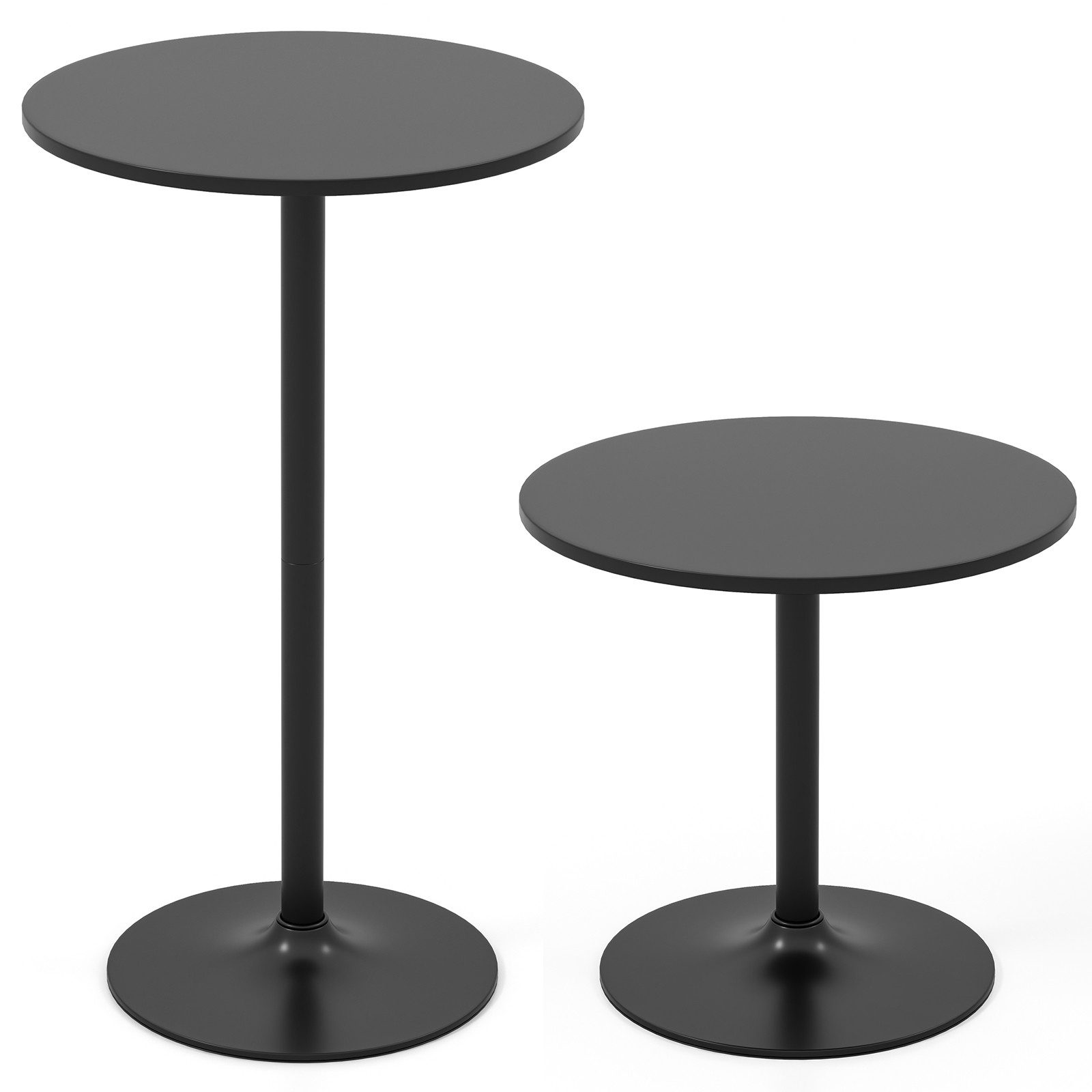 COSTWAY Bartisch (2-St), runder Stehtisch, höhenverstellbar 56 cm/101,5 cm, schwarz