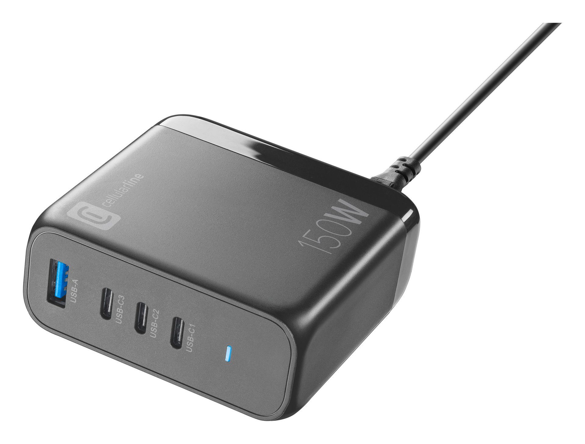 Cellularline Multipower Desk 150W Reiselader 4 Port GaN USB-Ladegerät (Apple iPhone, iPad, MacBook, Samsung Galaxy Tab, S23 S24, Google Pixel)