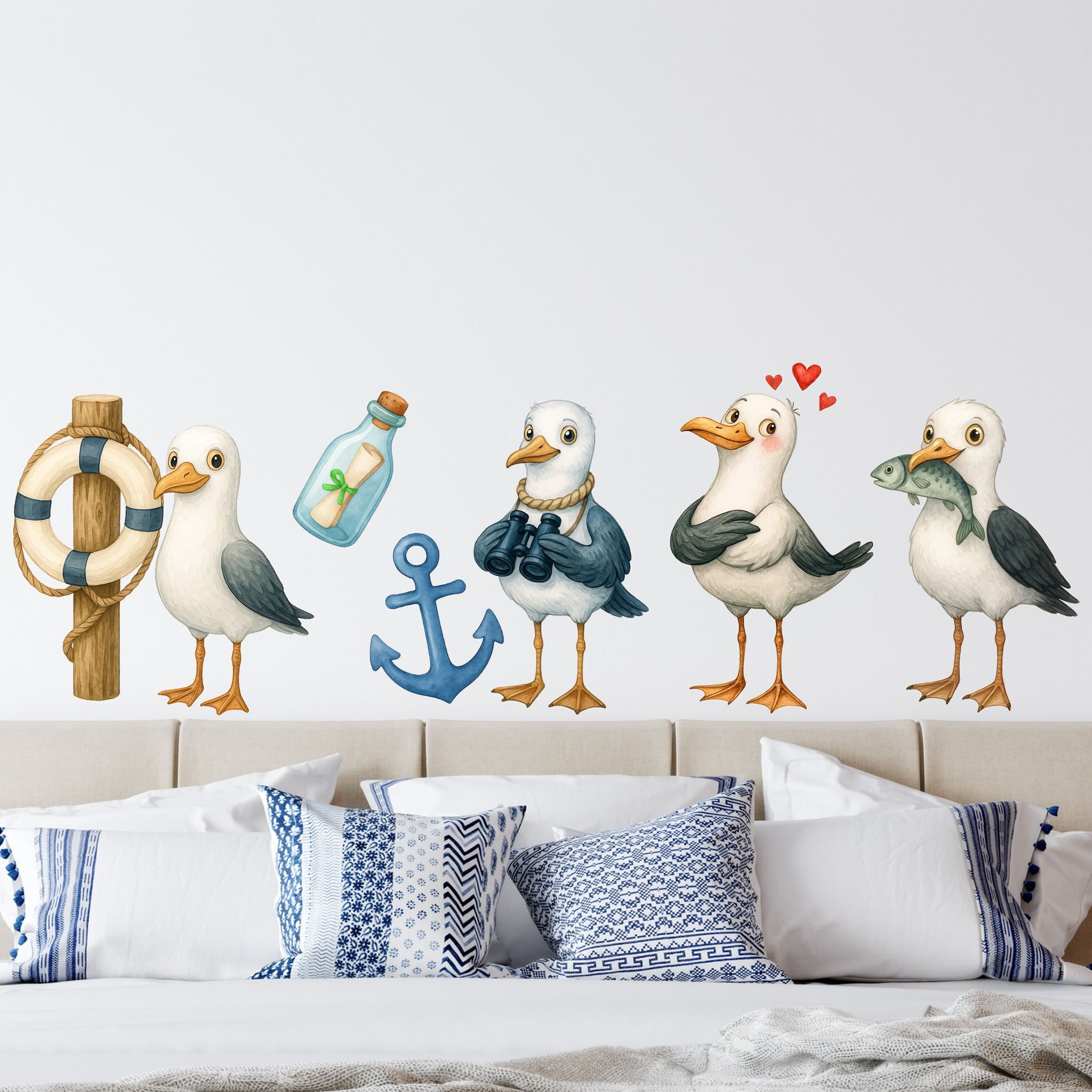 Sunnywall Wandtattoo Aufkleber Maritim Möwen - maritime Wanddeko für Kinderzimmer, selbstklebend, konturgeschnitten, rückstandslos entfernbar