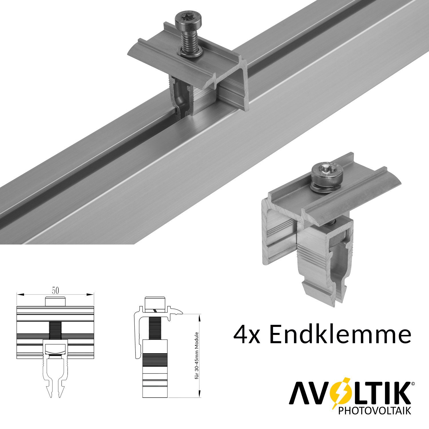 avoltik Solarmodul-Halterung 4x Endklemme + 2x Mittelklemme Easy-Click-System schwarz oder silber, (Avoltik 2x Mittelklemme + 4x Endklemme, 2x Mittelklemme + 4x Endklemme Farbe: Schwarz oder Silber, Material: Aluminium / robust, witterungsbeständig, rostbeständig)