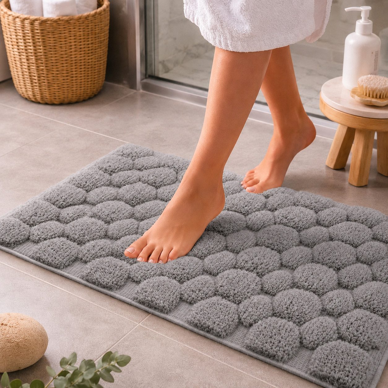K-HOME Badematte PLOP, Badvorleger, Badezimmer Teppich, 3D-Design, Hoch-Tief-Design, schnell trocknend, Baumwolle, fusselfreier Badteppich